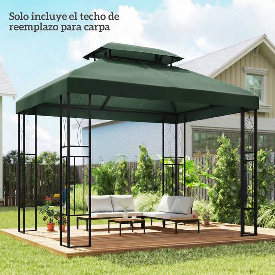 Toile de Rechange 4x3m Polyester pour Tonnelle Double Toit Anti-UV Couleur Vert - ComfortXL Outdoor Living - Image 3