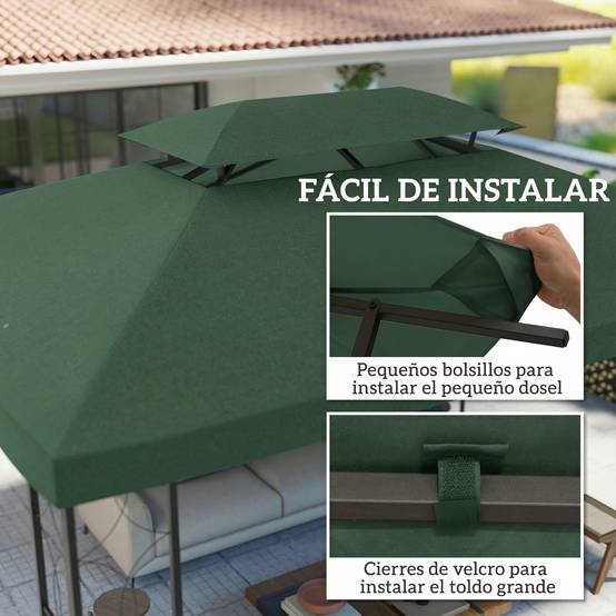 Toile de Rechange 4x3m Polyester pour Tonnelle Double Toit Anti-UV Couleur Vert - ComfortXL Outdoor Living - Image 7