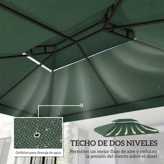 Toile de Rechange 4x3m Polyester pour Tonnelle Double Toit Anti-UV Couleur Vert - ComfortXL Outdoor Living - Image 6