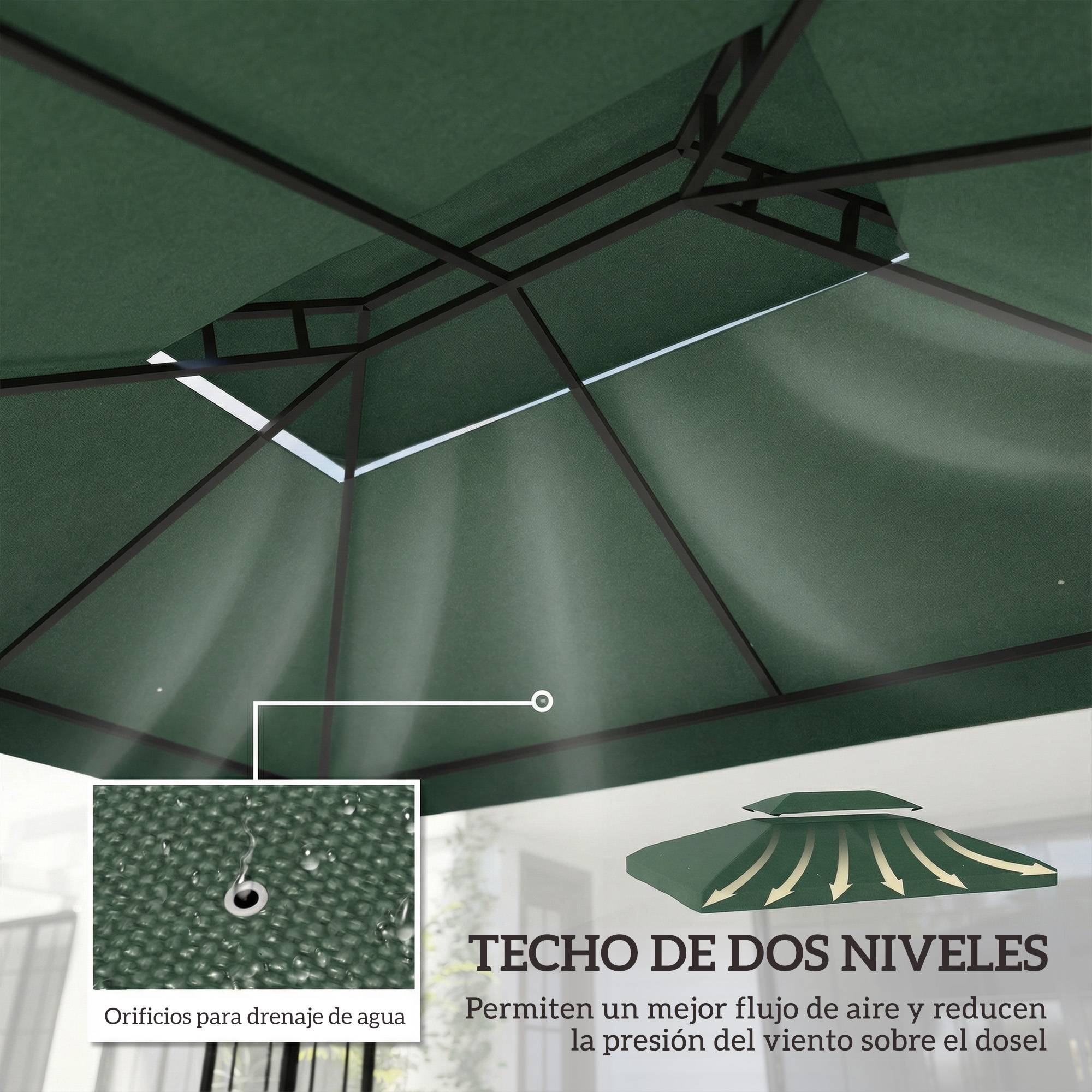 Toile de Rechange 4x3m Polyester pour Tonnelle Double Toit Anti-UV Couleur Vert - ComfortXL Outdoor Living - Image 6