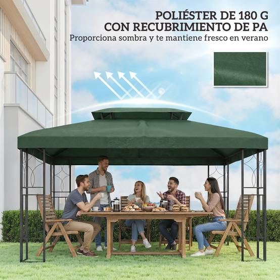 Toile de Rechange 4x3m Polyester pour Tonnelle Double Toit Anti-UV Couleur Vert - ComfortXL Outdoor Living - Image 8