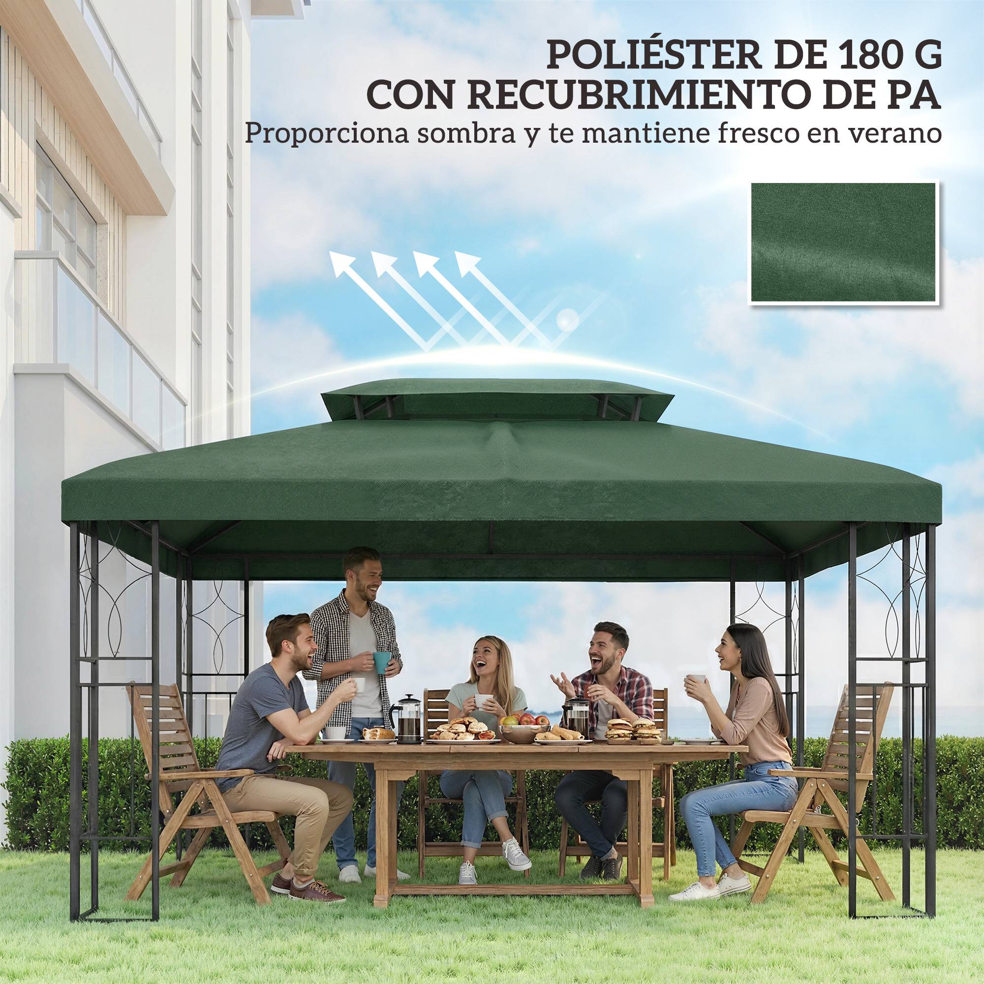 Toile de Rechange 4x3m Polyester pour Tonnelle Double Toit Anti-UV Couleur Vert - ComfortXL Outdoor Living - Image 8
