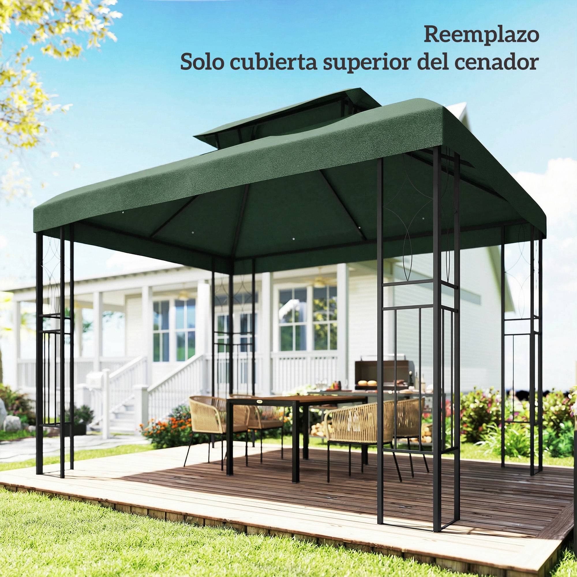 Toile de Rechange 4x3m Polyester pour Tonnelle Double Toit Anti-UV Couleur Vert - ComfortXL Outdoor Living - Image 10