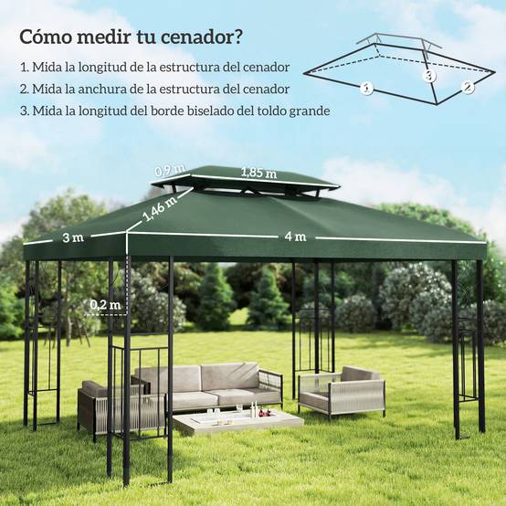 Toile de Rechange 4x3m Polyester pour Tonnelle Double Toit Anti-UV Couleur Vert - ComfortXL Outdoor Living - Image 5