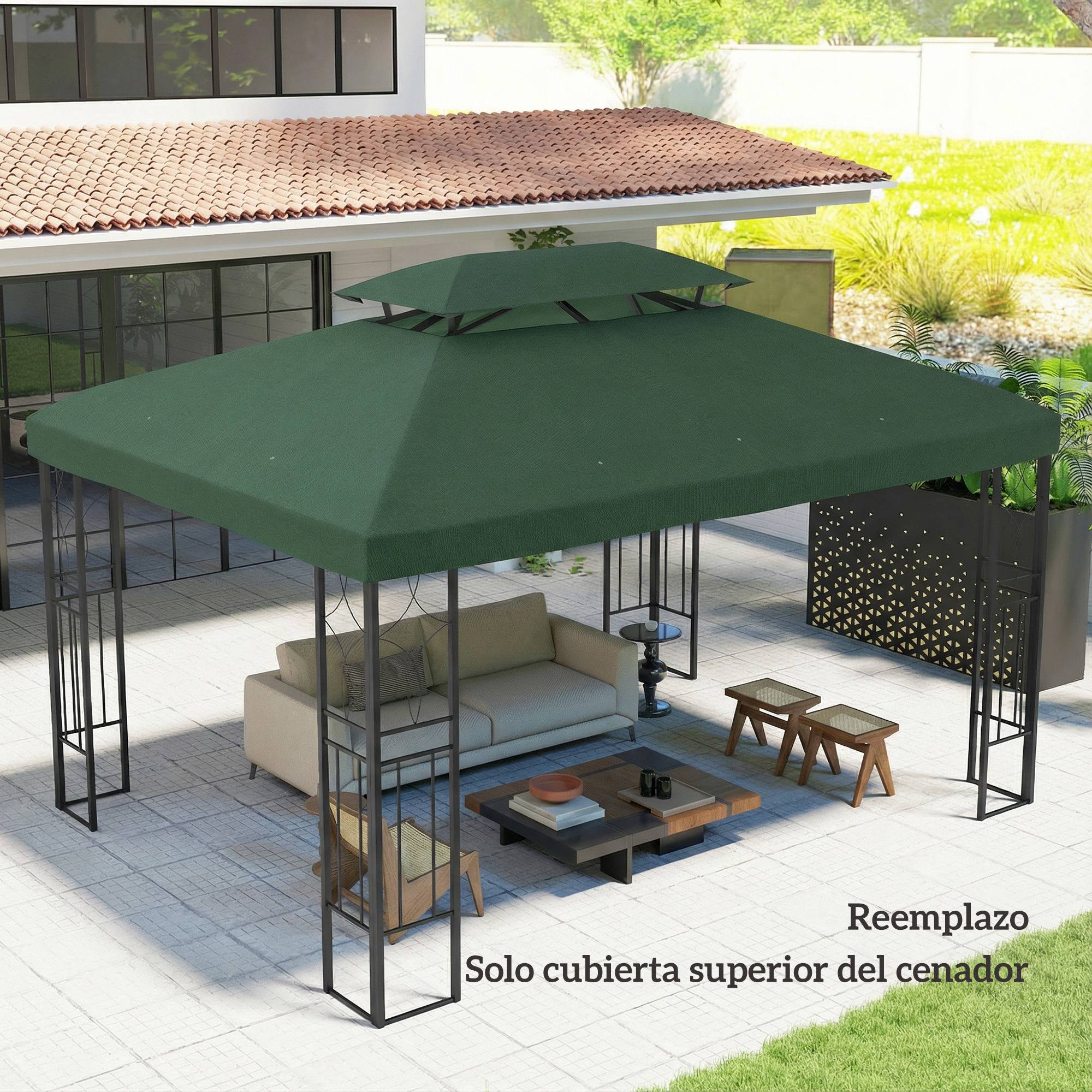 Toile de Rechange 4x3m Polyester pour Tonnelle Double Toit Anti-UV Couleur Vert - ComfortXL Outdoor Living - Image 9