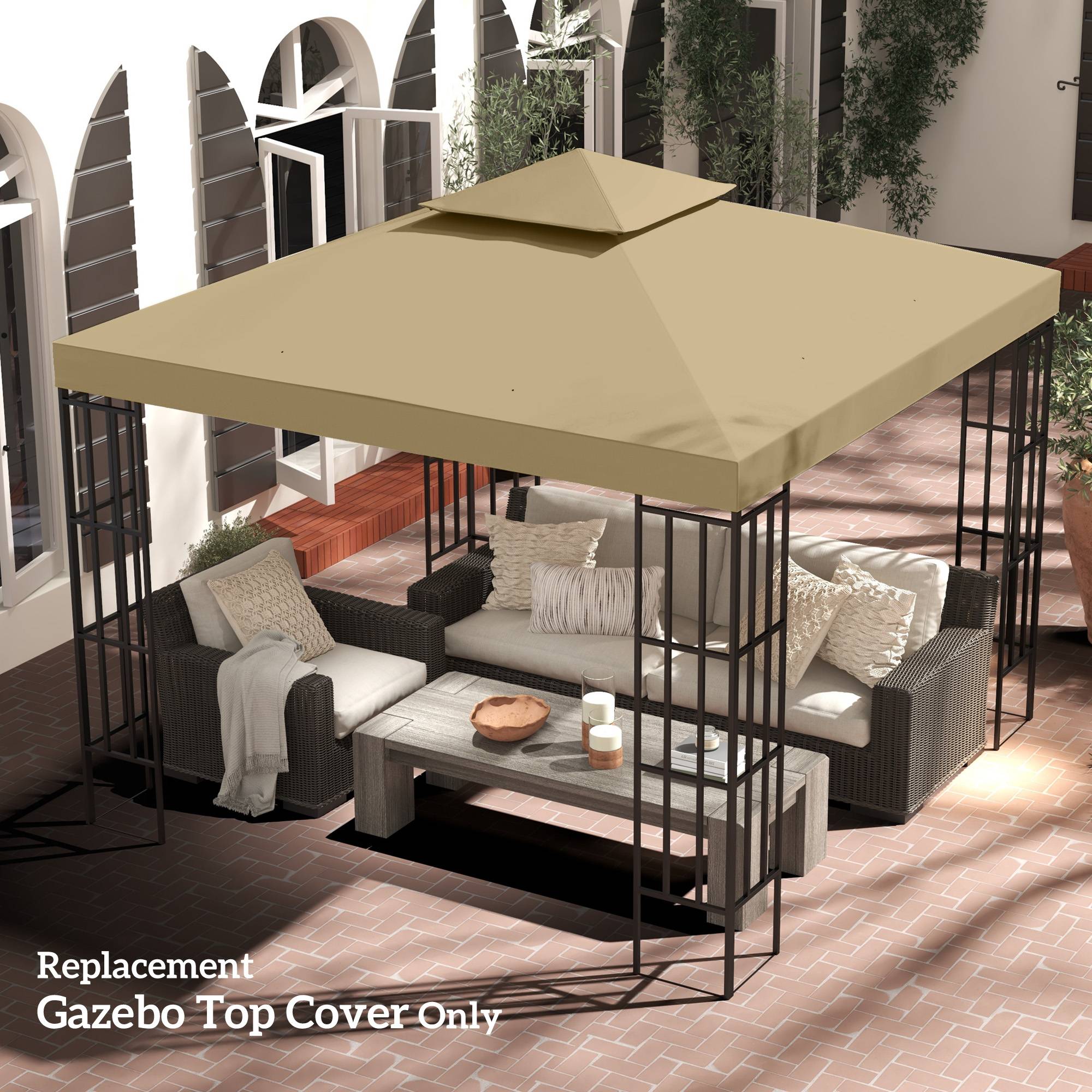 Toit de Remplacement pour pavillon de Jardin Toile de Rechange pour pavillon tonnelle Tente 3 x 3 m Beige - Image 4