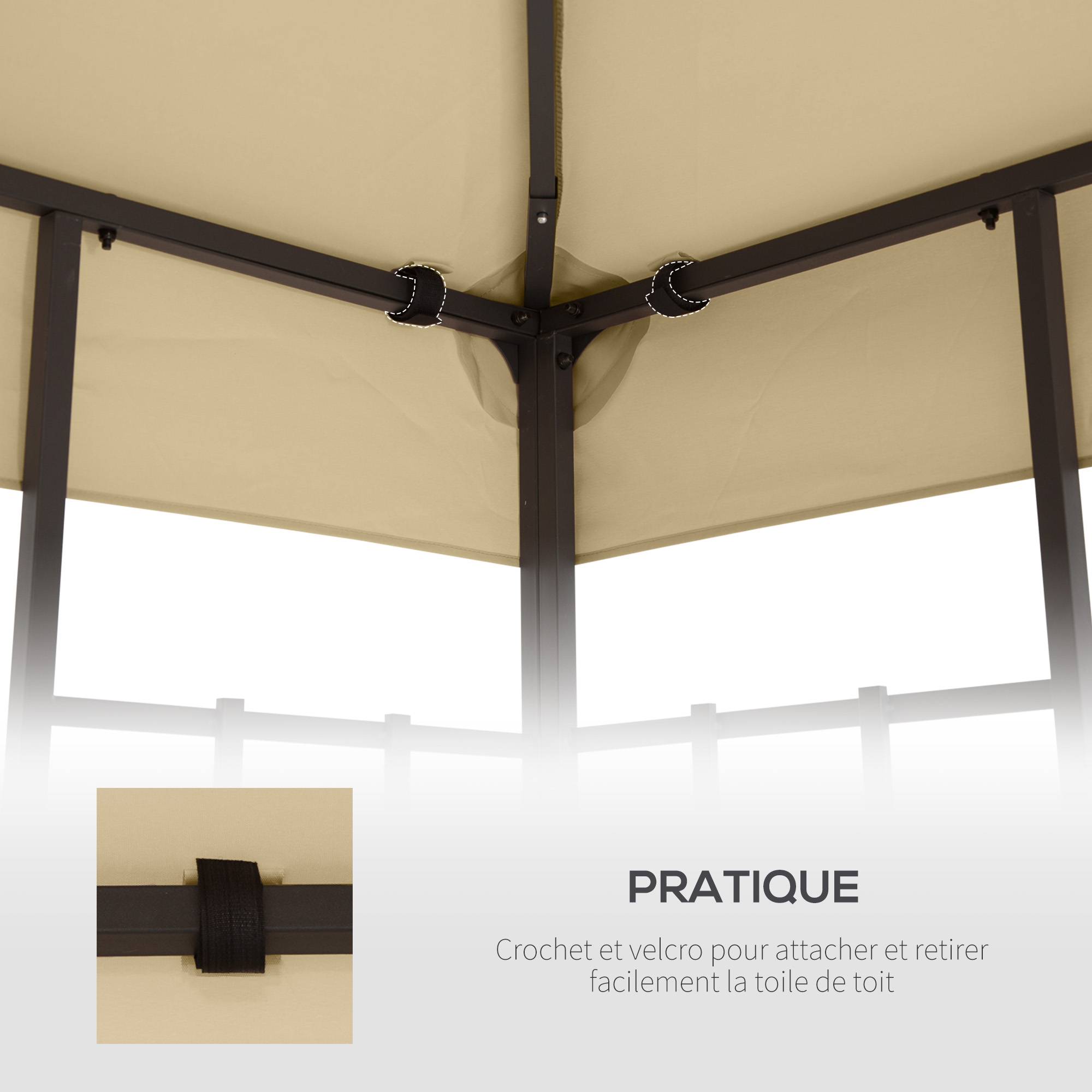 Toit de Remplacement pour pavillon de Jardin Toile de Rechange pour pavillon tonnelle Tente 3 x 3 m Beige - Image 8