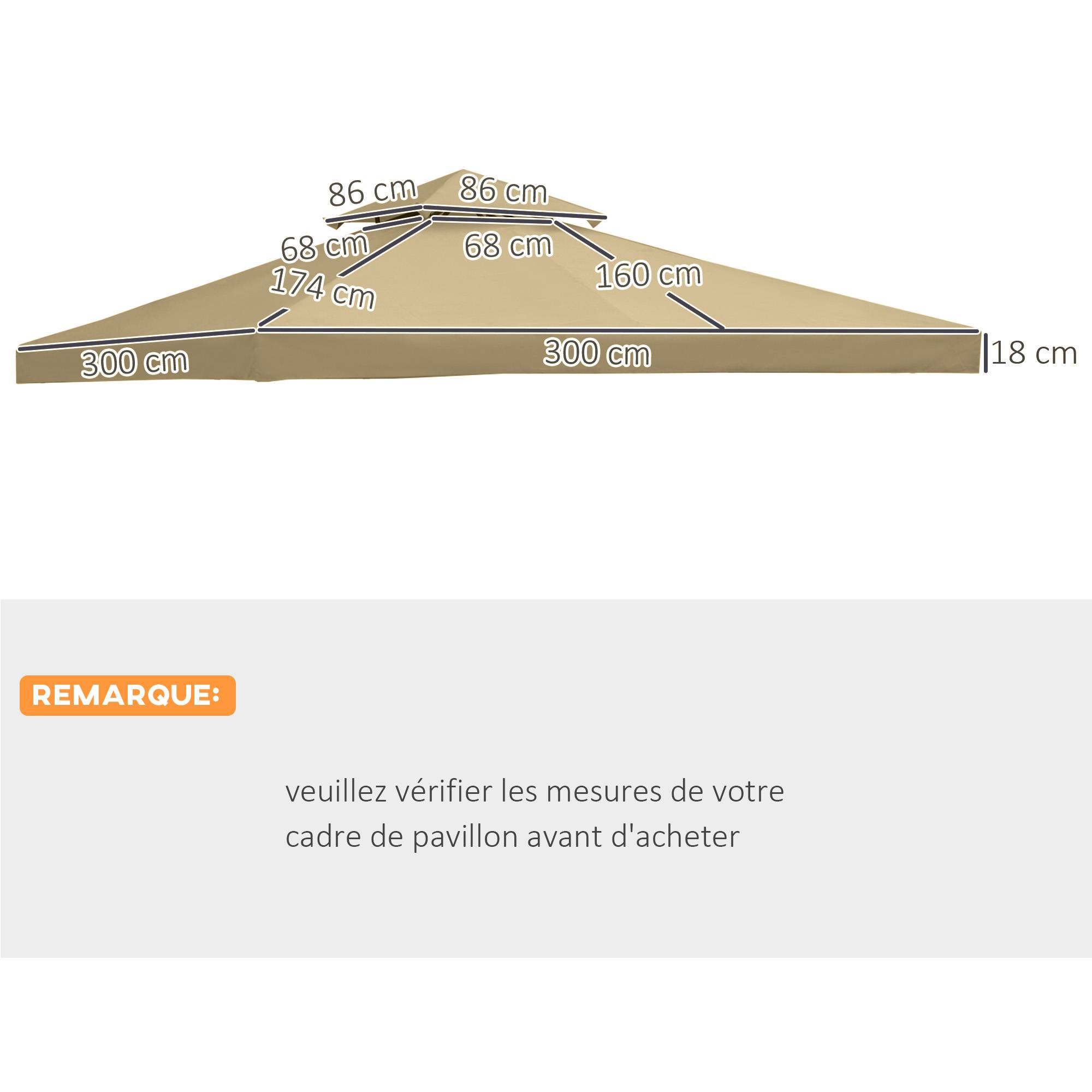 Toit de Remplacement pour pavillon de Jardin Toile de Rechange pour pavillon tonnelle Tente 3 x 3 m Beige - Image 5
