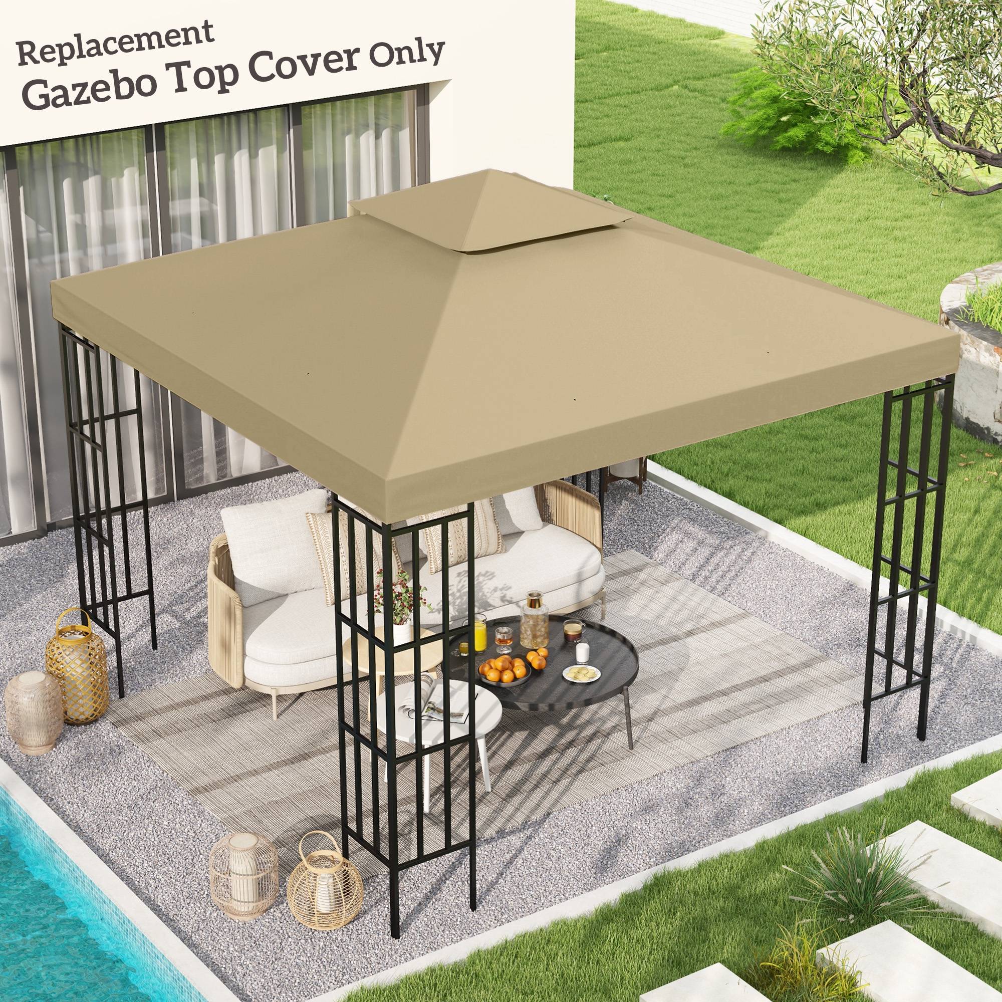 Toit de Remplacement pour pavillon de Jardin Toile de Rechange pour pavillon tonnelle Tente 3 x 3 m Beige - Image 3