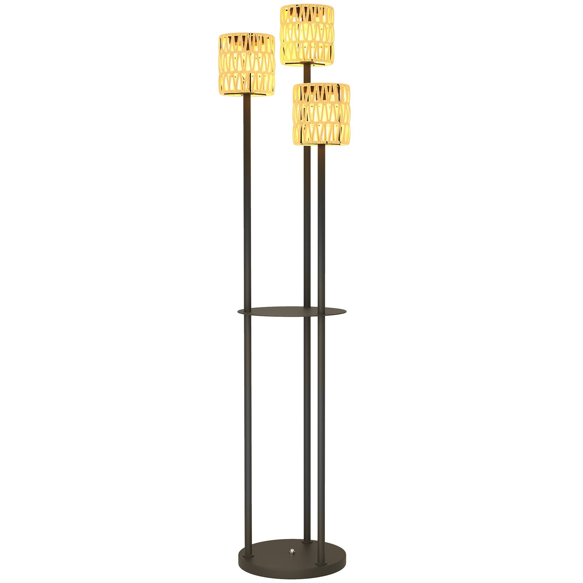ComfortXL - Lampadaire Solaire Résine Tressée Jardin Étagère Intégrée 3 Lumières Ø37x144cm Naturel - ComfortXL Outdoor Living - Image 2