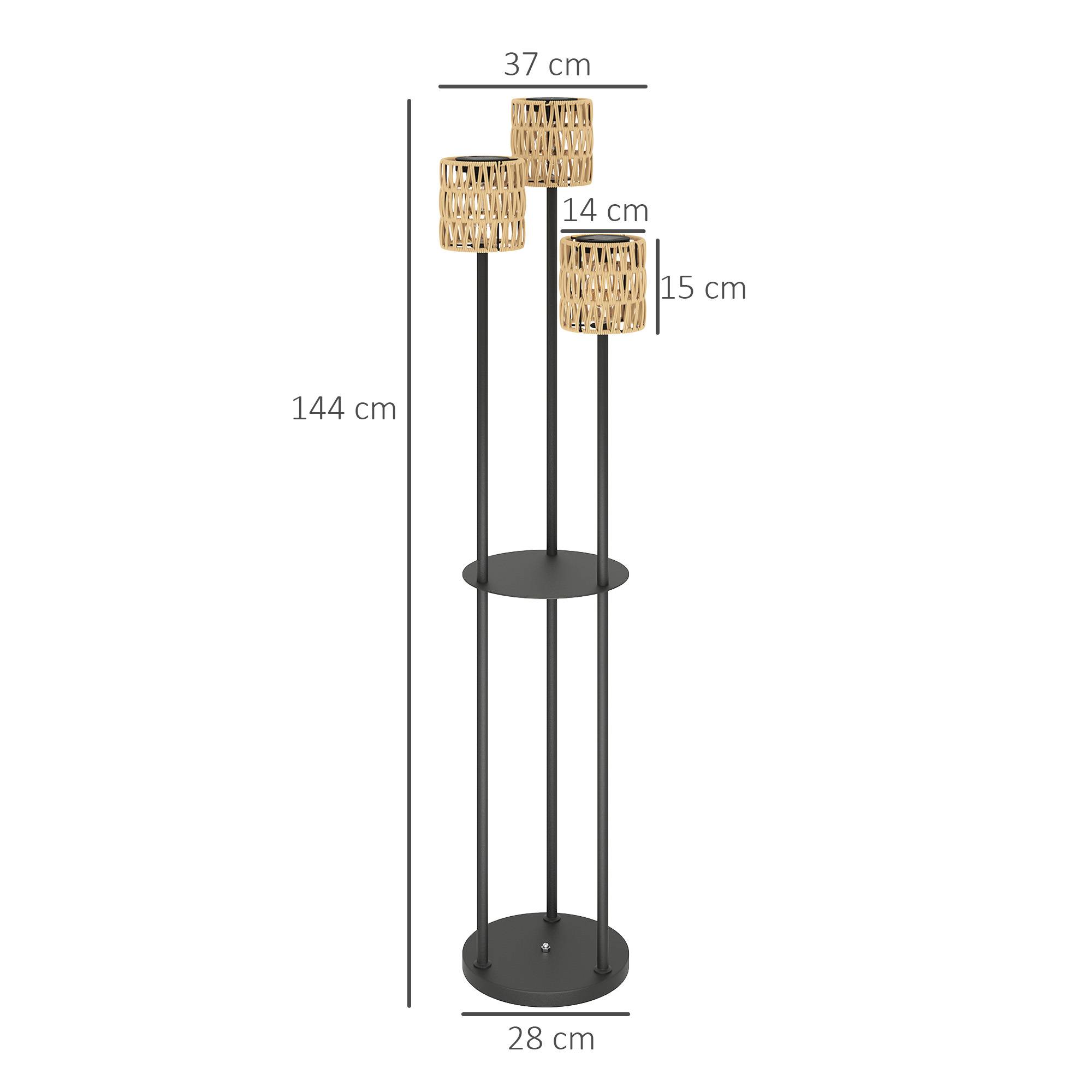 ComfortXL - Lampadaire Solaire Résine Tressée Jardin Étagère Intégrée 3 Lumières Ø37x144cm Naturel - ComfortXL Outdoor Living - Image 3