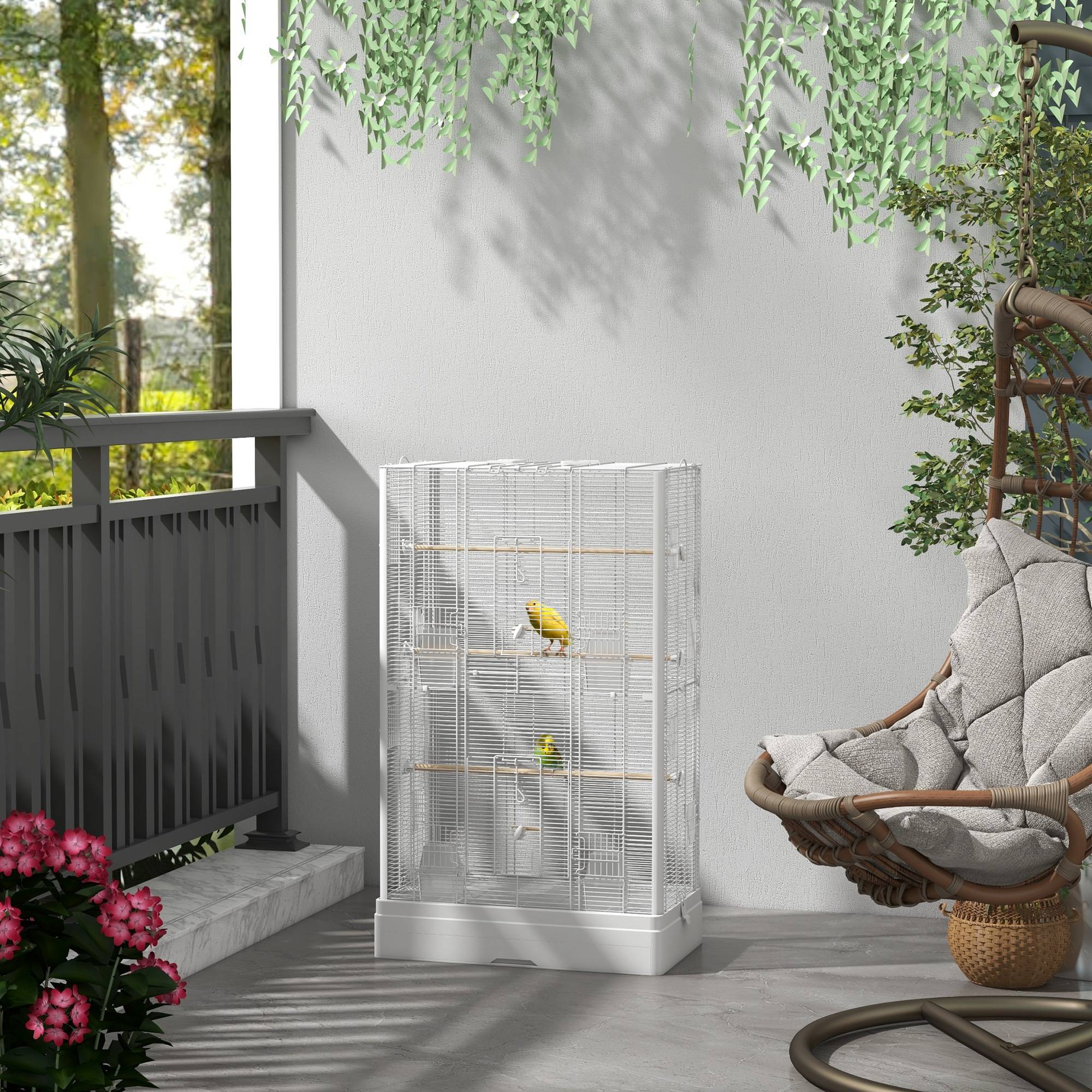 Sans Marque - Cage à oiseaux volière avec portes perchoirs cage pour canaris perruches perroquets 61 x 36,5 x 98 cm blanc - Image 3