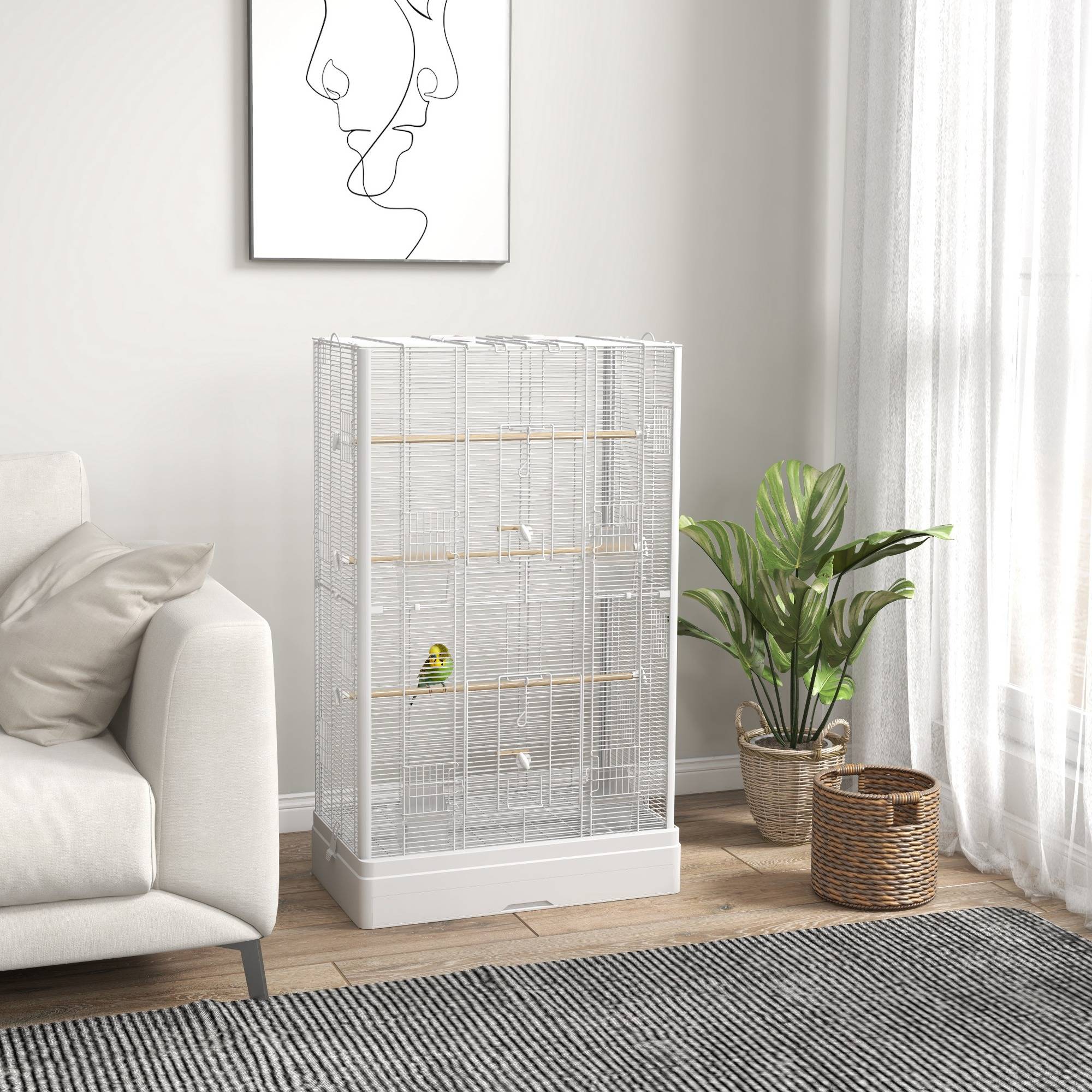 Sans Marque - Cage à oiseaux volière avec portes perchoirs cage pour canaris perruches perroquets 61 x 36,5 x 98 cm blanc - Image 4