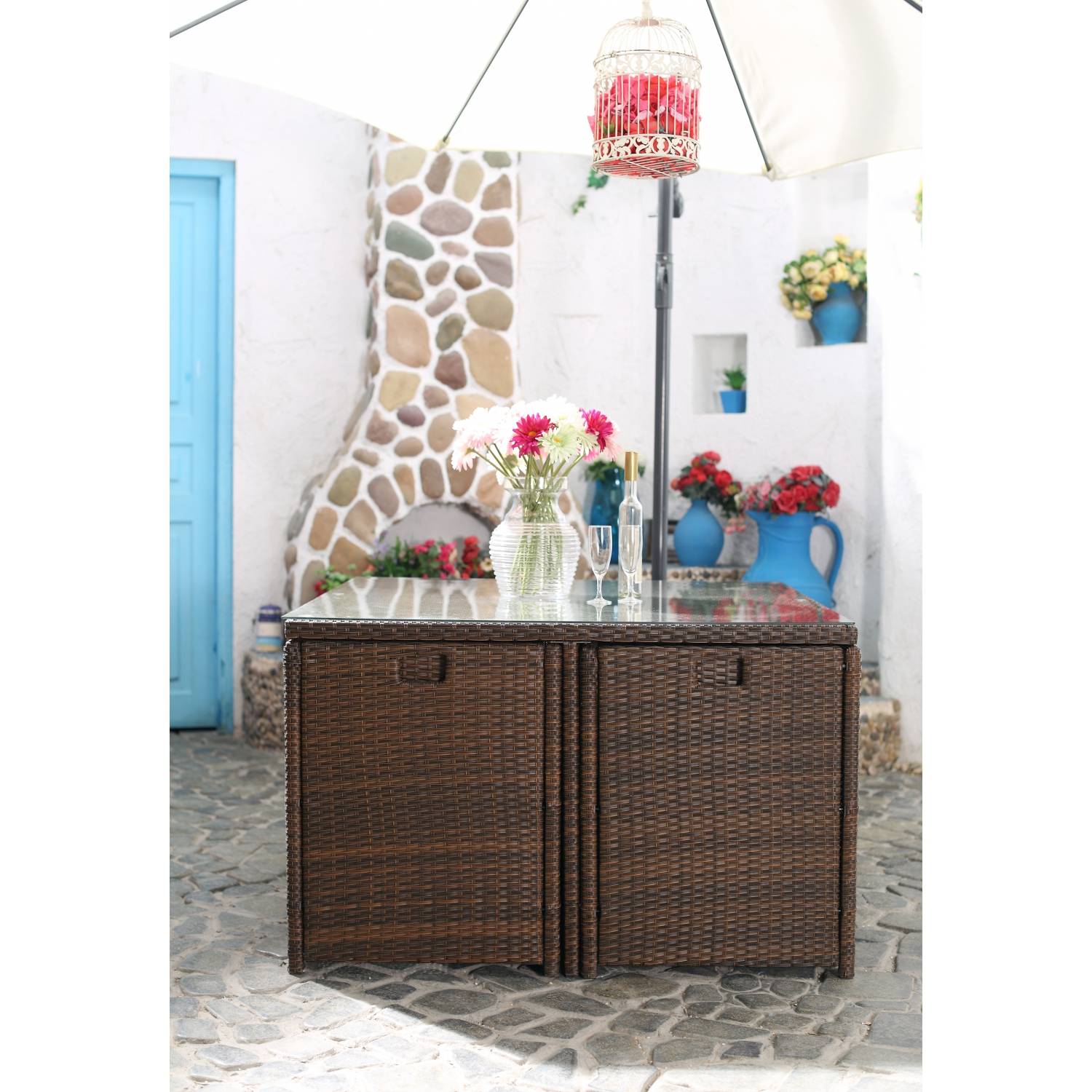 Salon de jardin 8 places marron-blanc + housse de protection MIAMI - Image 3