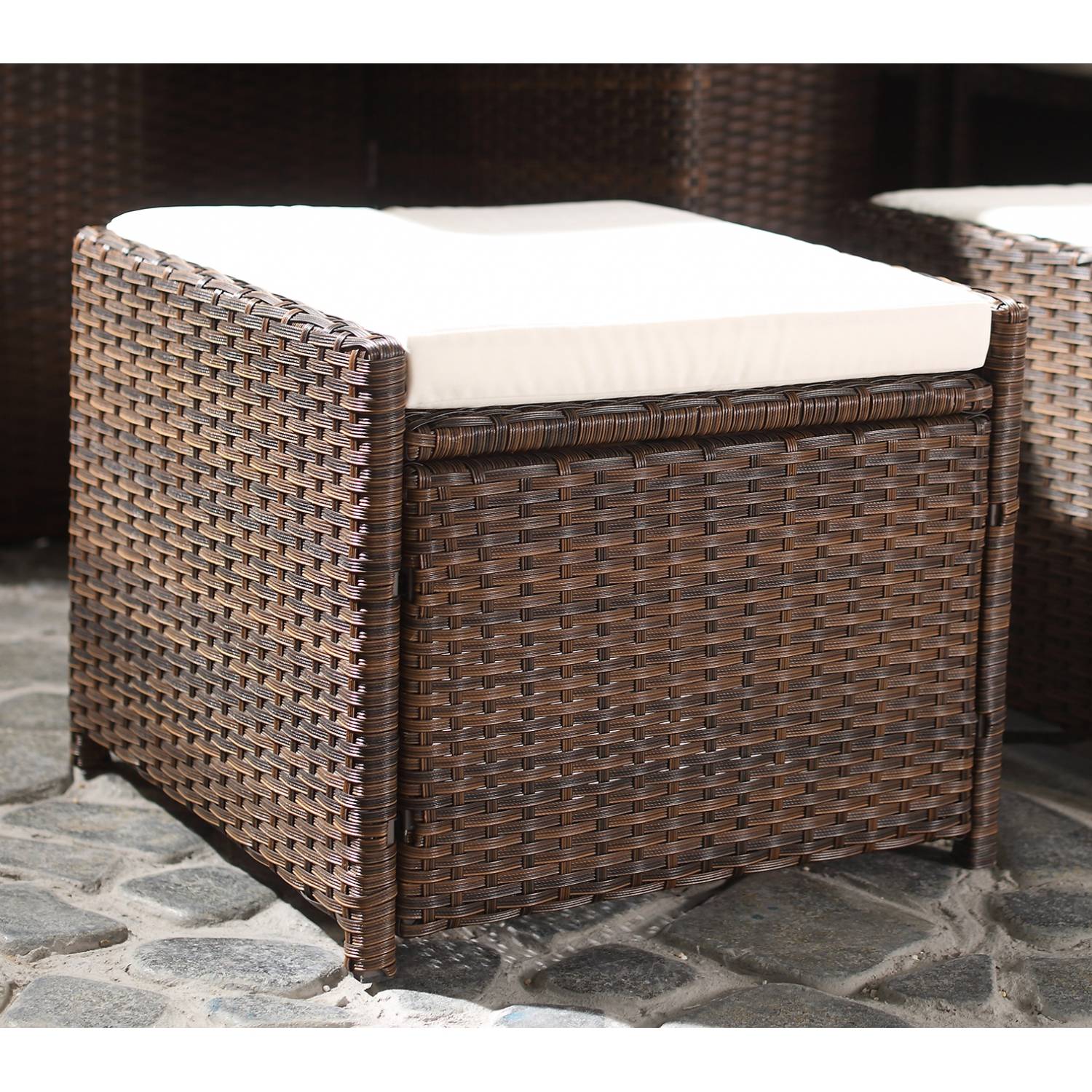Salon de jardin 8 places marron-blanc + housse de protection MIAMI - Image 5