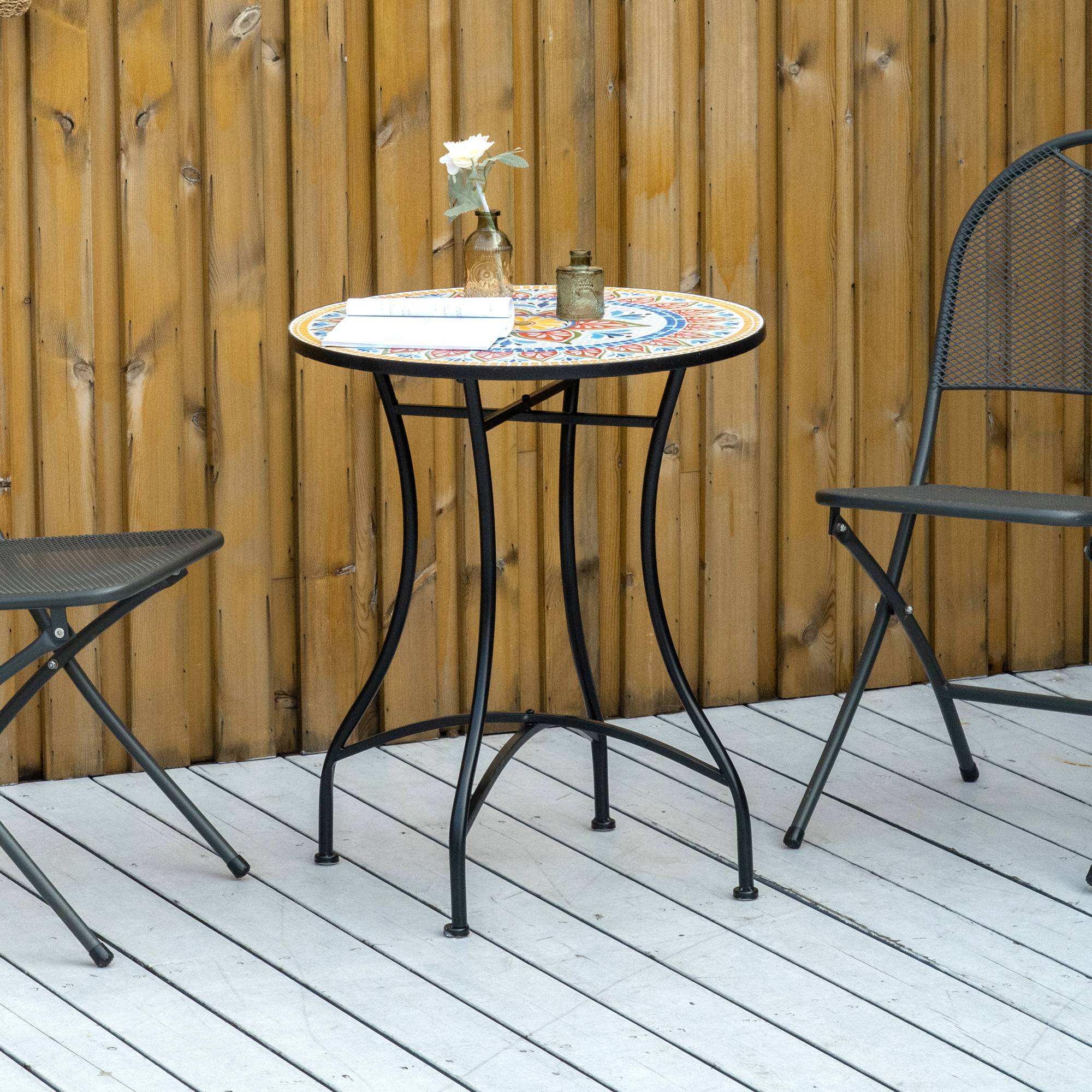 ComfortXL - Table de jardin ronde métal Ø60 cm mosaïque multicolore pour repas balcon terrasse - ComfortXL Outdoor Living - Image 4