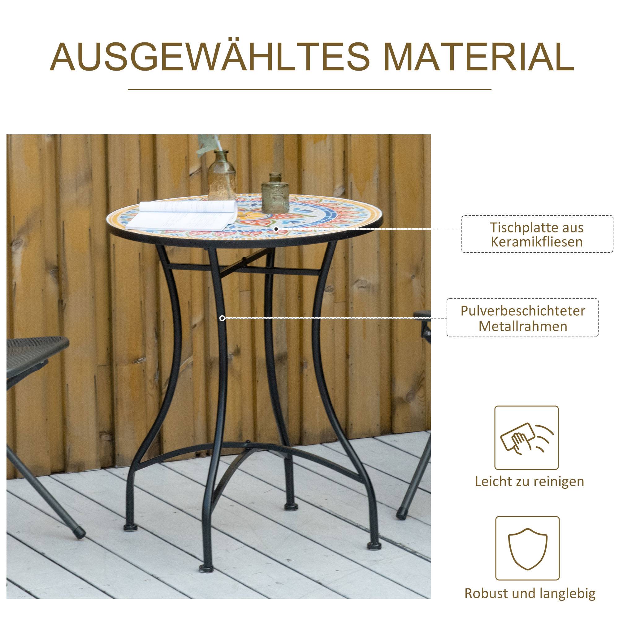 ComfortXL - Table de jardin ronde métal Ø60 cm mosaïque multicolore pour repas balcon terrasse - ComfortXL Outdoor Living - Image 8