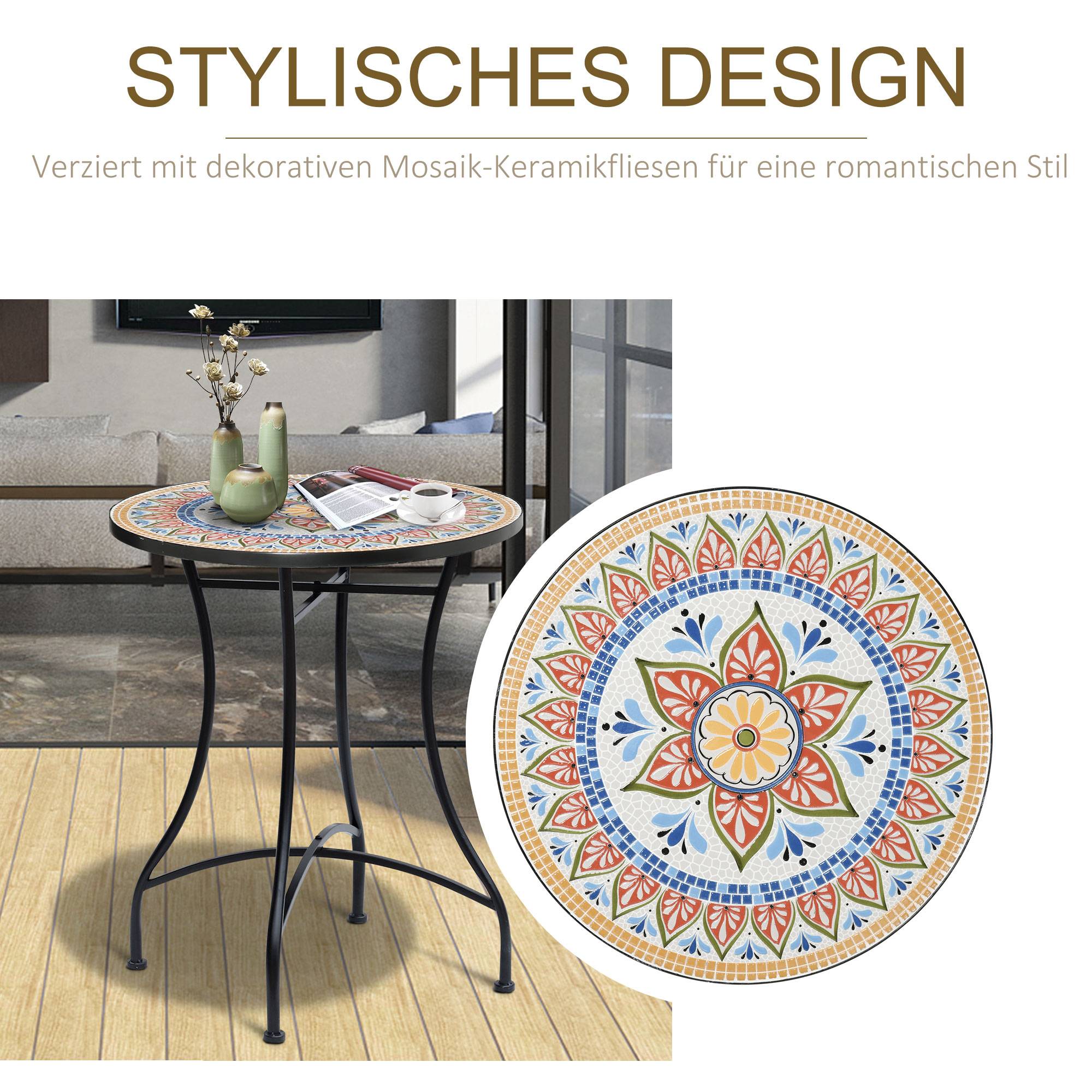 ComfortXL - Table de jardin ronde métal Ø60 cm mosaïque multicolore pour repas balcon terrasse - ComfortXL Outdoor Living - Image 6