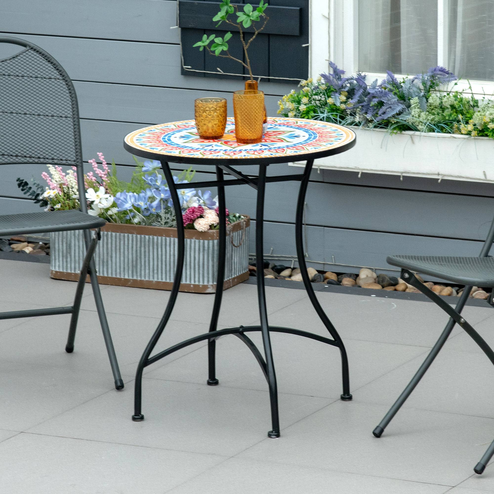 ComfortXL - Table de jardin ronde métal Ø60 cm mosaïque multicolore pour repas balcon terrasse - ComfortXL Outdoor Living - Image 3