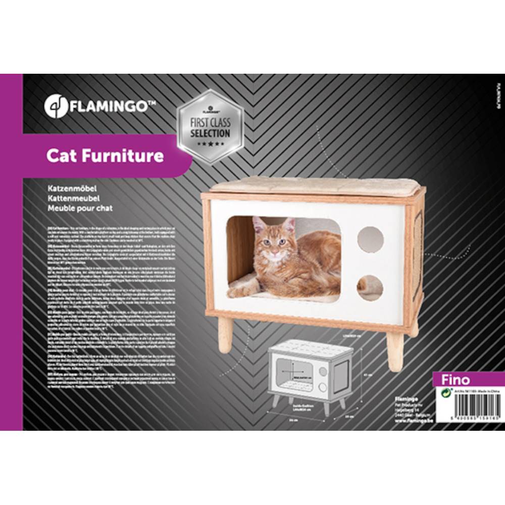 Meuble TV Fino Blanc & Brun & Naturel,50 x 29 x 41H pour chat - Image 4