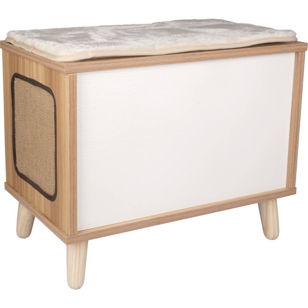 Meuble TV Fino Blanc & Brun & Naturel,50 x 29 x 41H pour chat - Image 2