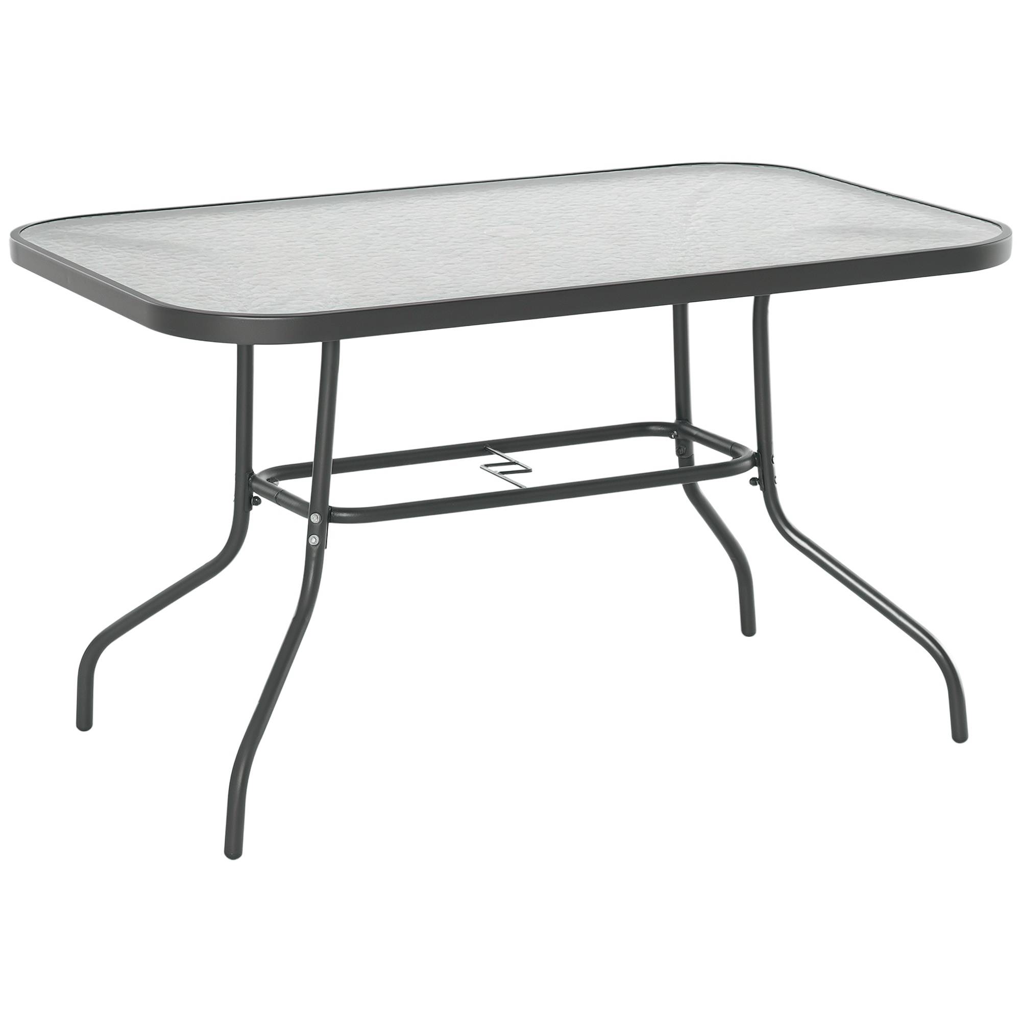Sans Marque - Table de Jardin rectangulaire dim. 120L X 80l x 70H cm métal époxy Gris Plateau Verre trempé - Image 1