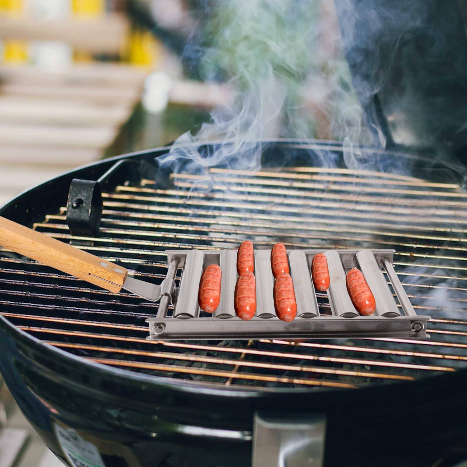 2 rouleaux à hot-dogs avec manche en bois, 8 brochettes, acier inoxydable, 17 x 18,5 cm-Lytech - Image 6