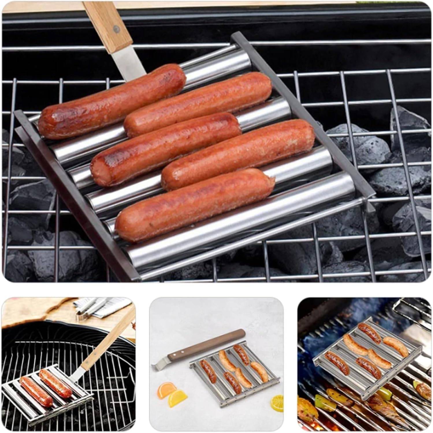 2 rouleaux à hot-dogs avec manche en bois, 8 brochettes, acier inoxydable, 17 x 18,5 cm-Lytech - Image 8