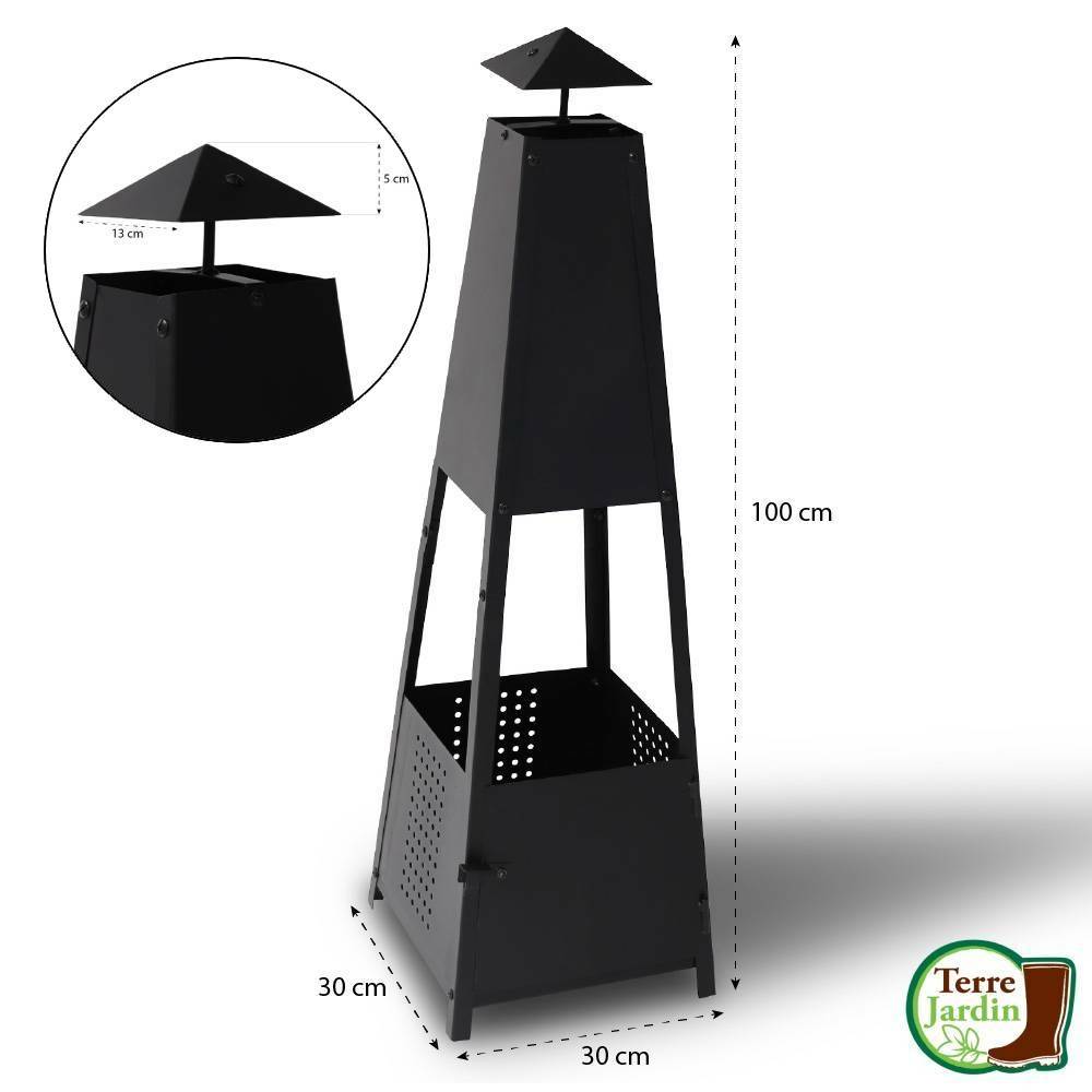 Terre Jardin - Brasero de jardin  100 x 30 x 30 cm - Cheminée Pyramide - Acier - Noir - TERRE JARDIN - Image 2