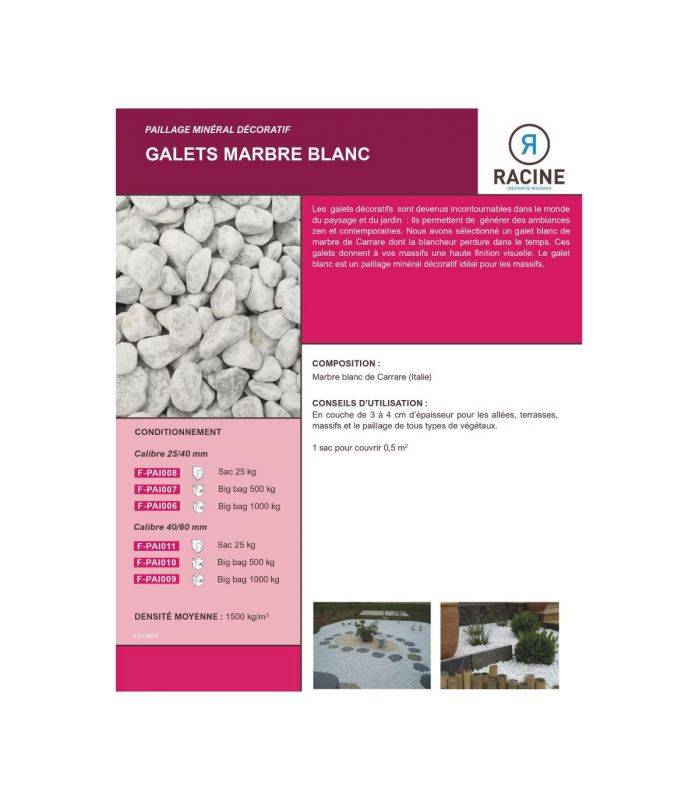 Paillage de marbre blanc minéral 1000kg RACINE F-PAI009 - Image 2