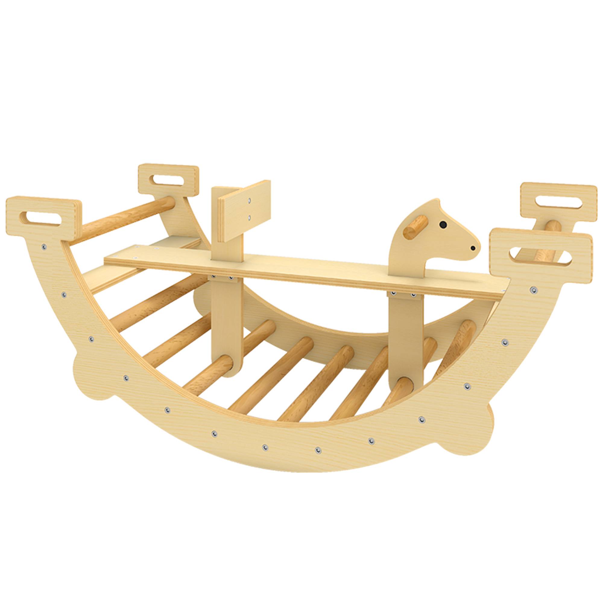 Sans Marque - Arche escalade cheval bascule bois 2en1 structure Montessori 2-4 ans naturelle - Image 2