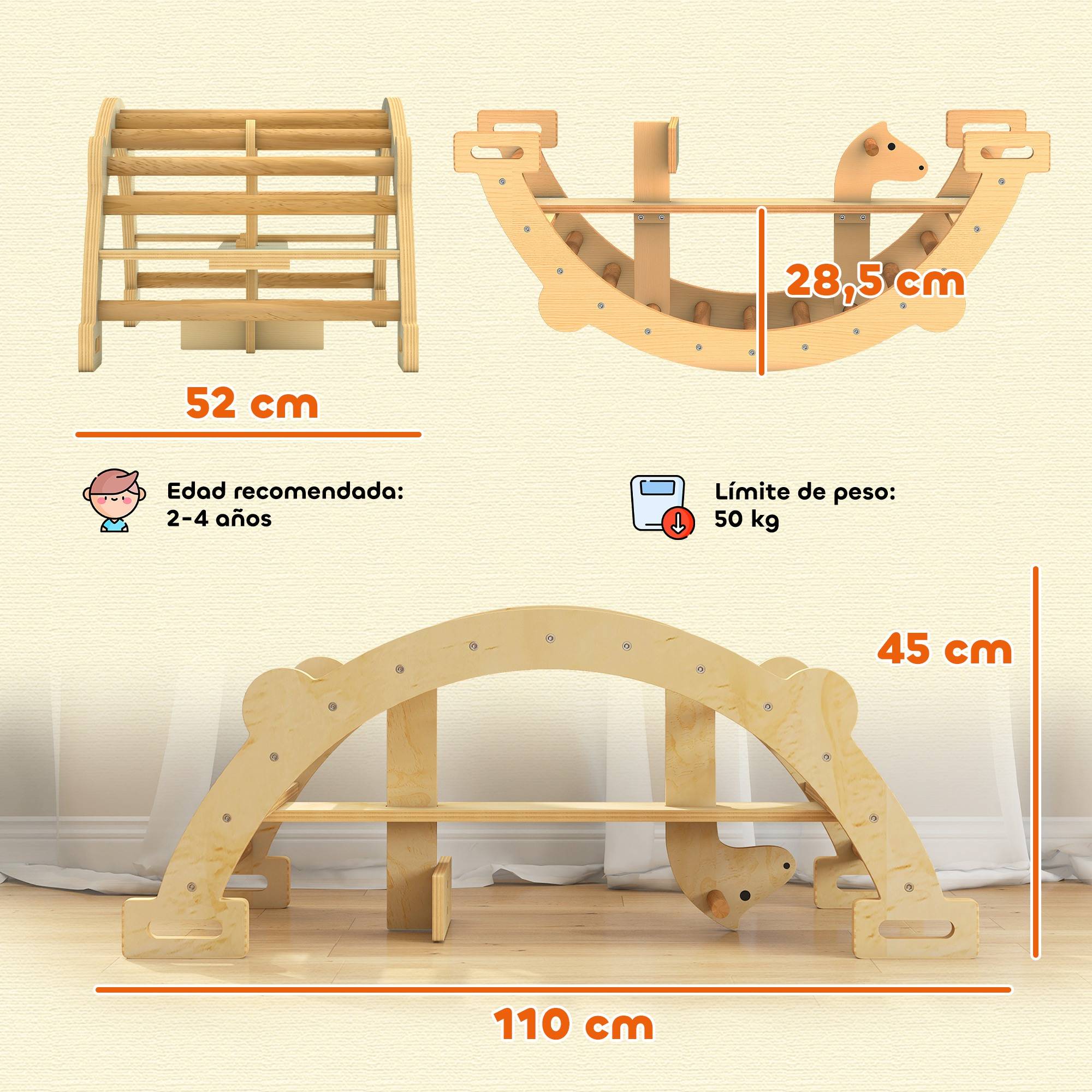 Sans Marque - Arche escalade cheval bascule bois 2en1 structure Montessori 2-4 ans naturelle - Image 5