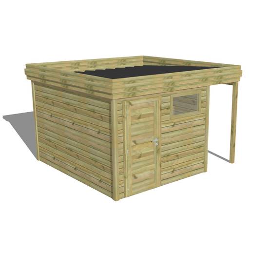 ABRI DE JARDIN bois autoclave 27mm - 3,64x3,44m / 13m2 - Bac acier - Abri Français - Image 1