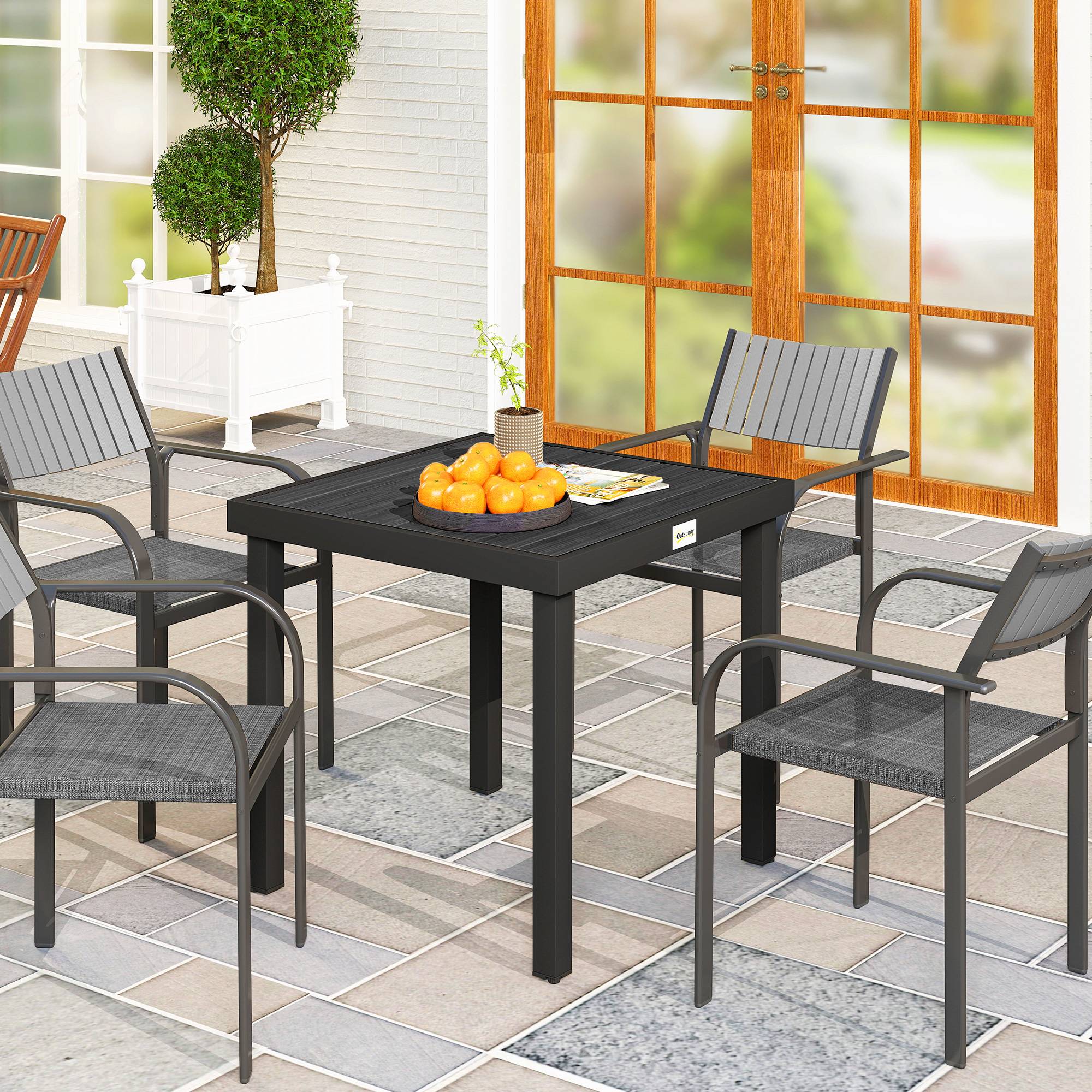 ComfortXL - Table de jardin carrée 4 places aluminium et plastique effet bois 78x78cm noir - ComfortXL Outdoor Living - Image 3