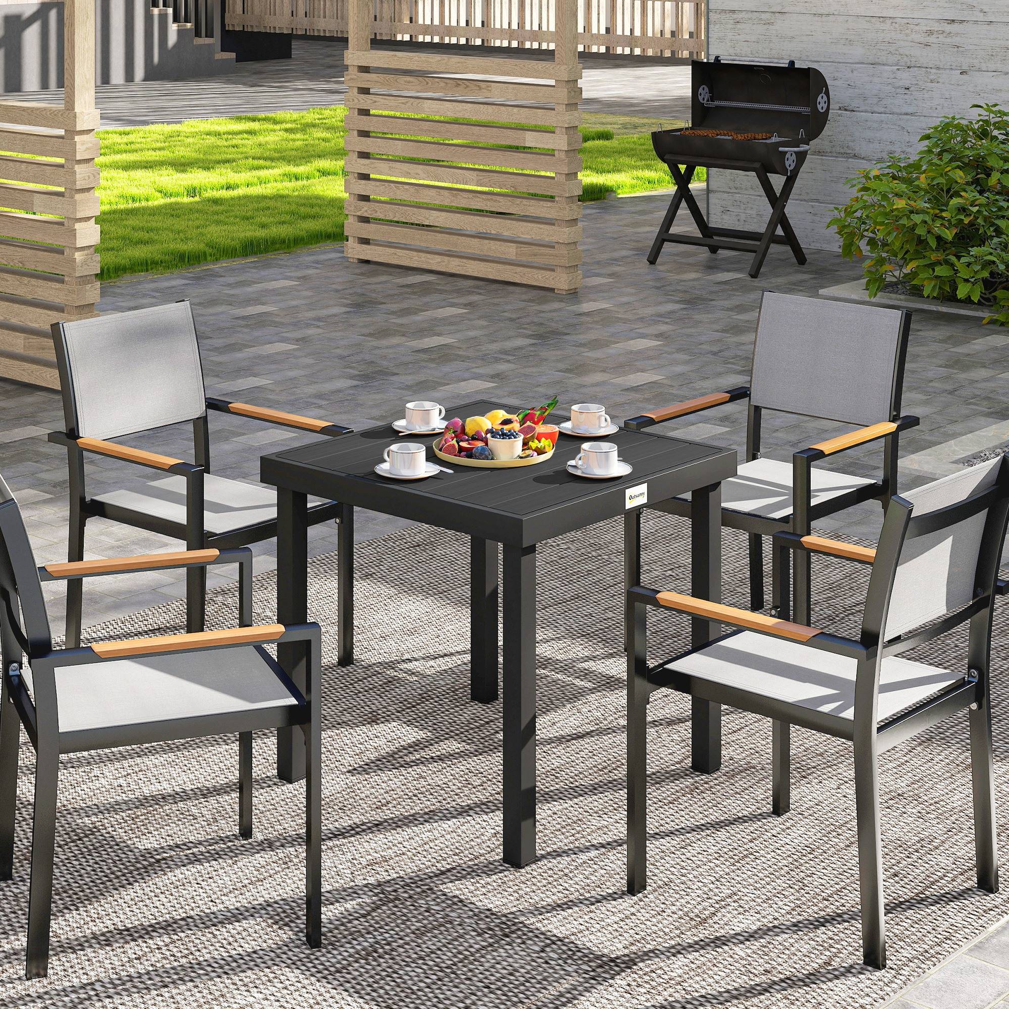 ComfortXL - Table de jardin carrée 4 places aluminium et plastique effet bois 78x78cm noir - ComfortXL Outdoor Living - Image 4
