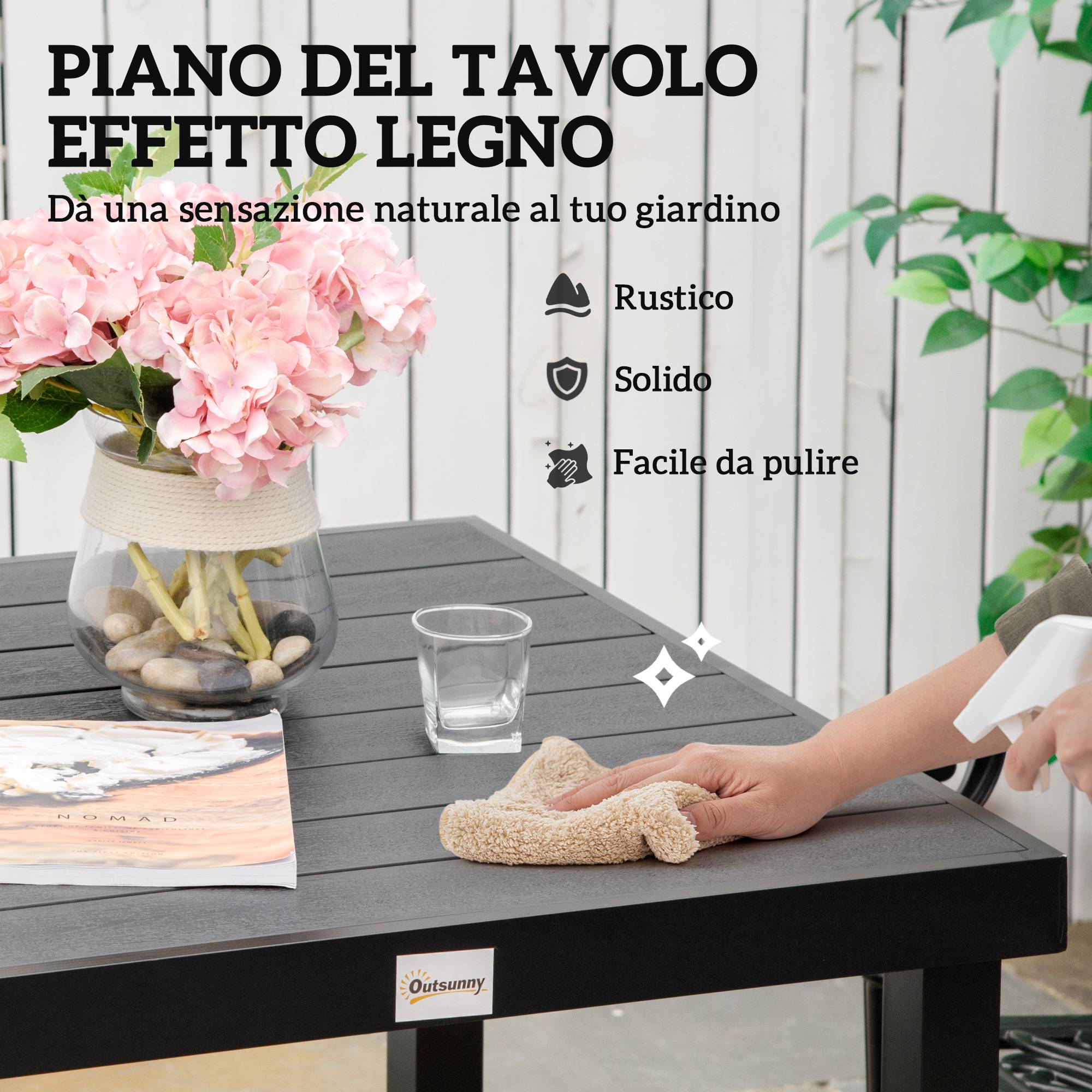 ComfortXL - Table de jardin carrée 4 places aluminium et plastique effet bois 78x78cm noir - ComfortXL Outdoor Living - Image 6