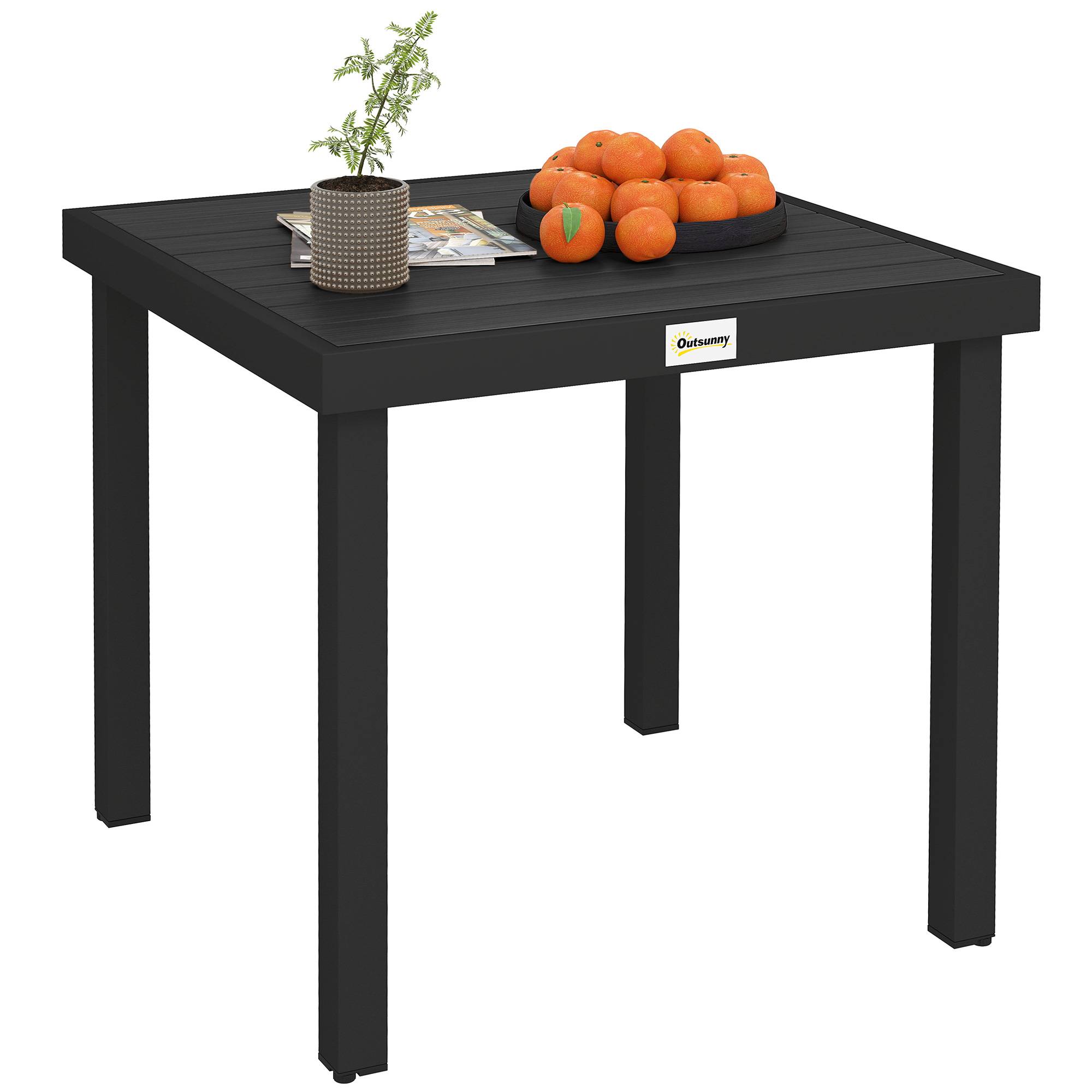 ComfortXL - Table de jardin carrée 4 places aluminium et plastique effet bois 78x78cm noir - ComfortXL Outdoor Living - Image 1