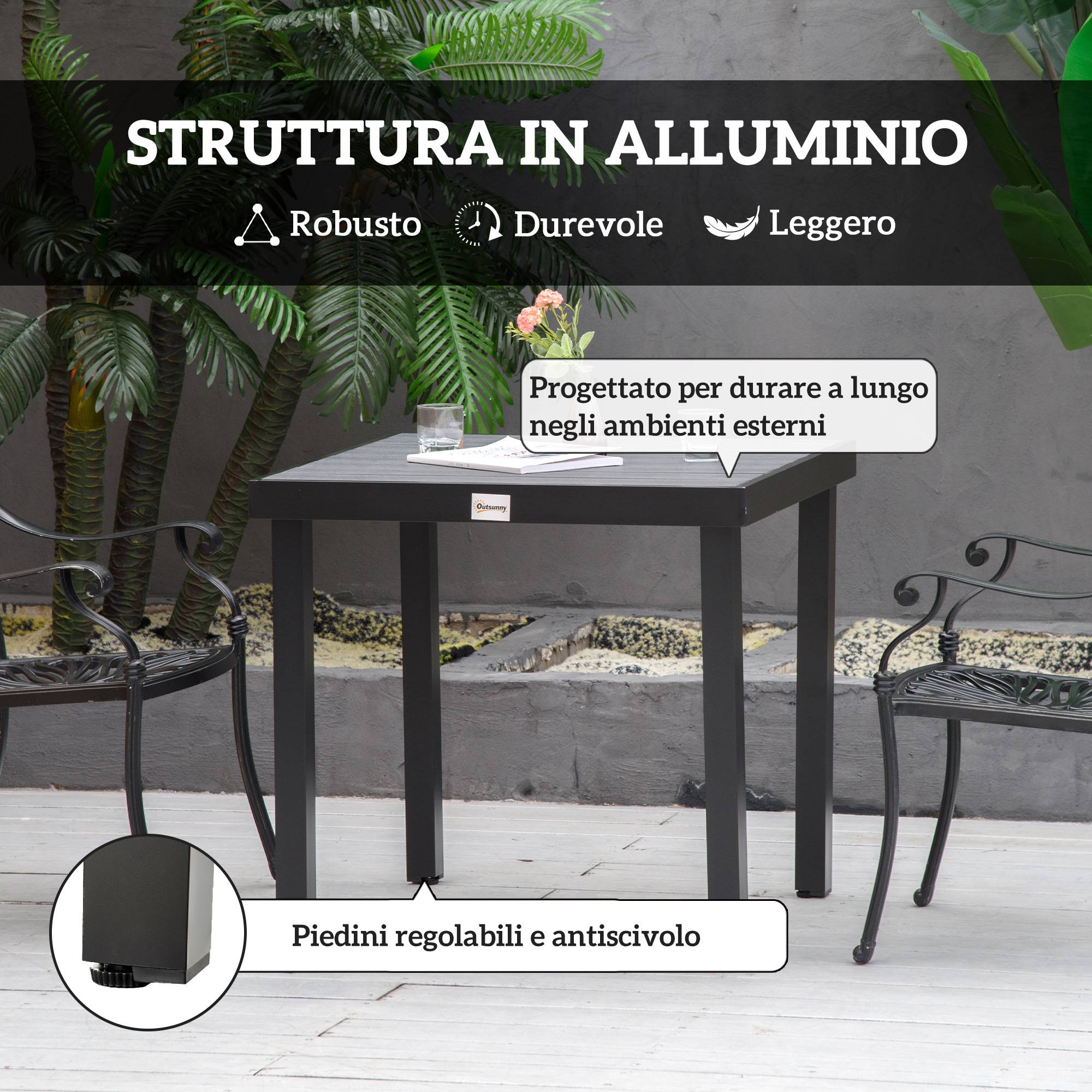 ComfortXL - Table de jardin carrée 4 places aluminium et plastique effet bois 78x78cm noir - ComfortXL Outdoor Living - Image 7