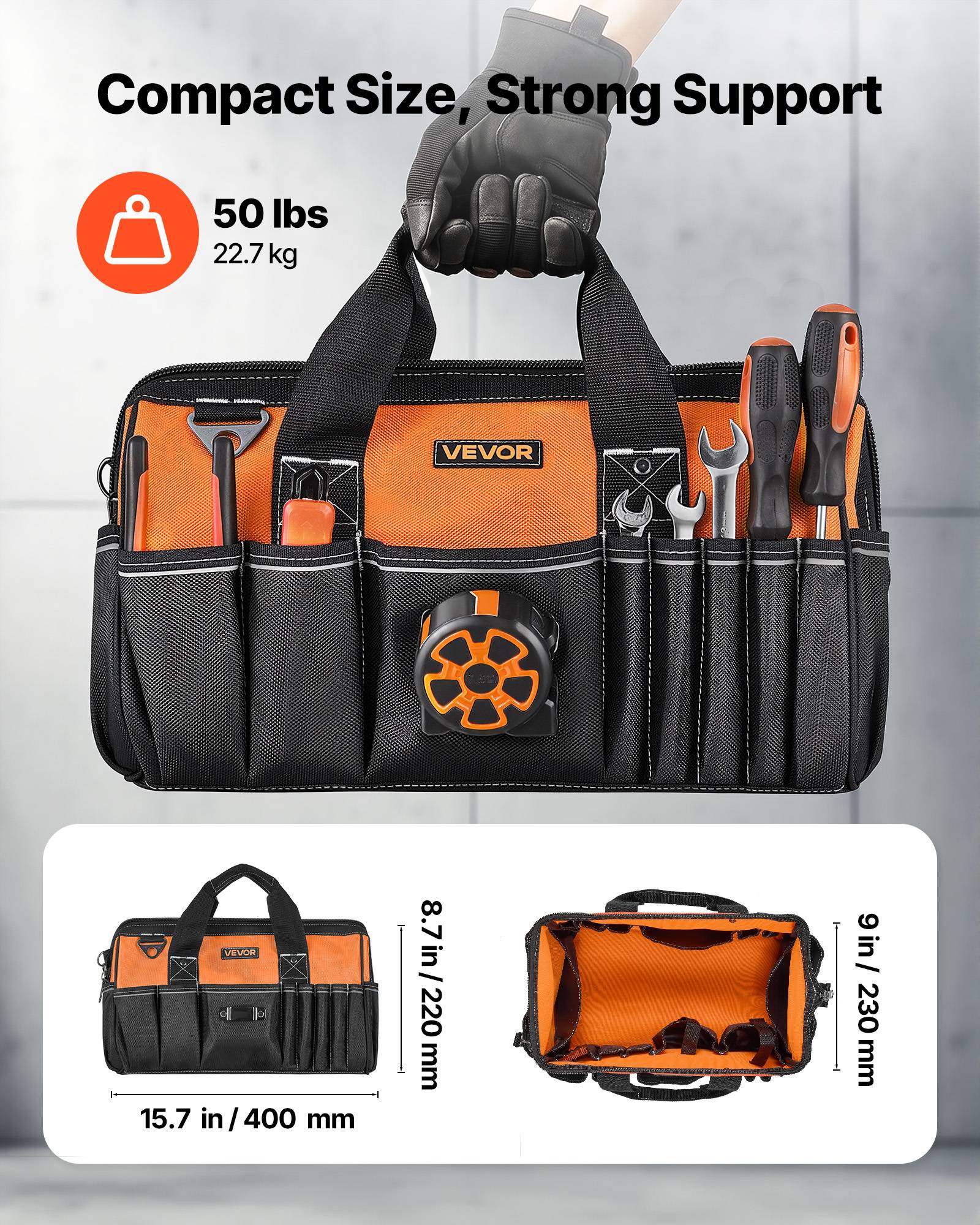 Vevor - VEVOR Sac à outils 400 mm, 33 poches, polyester 1680D, résistant, sangle maintien outil, bandoulière réglable, pieds antidérapants. - Image 3