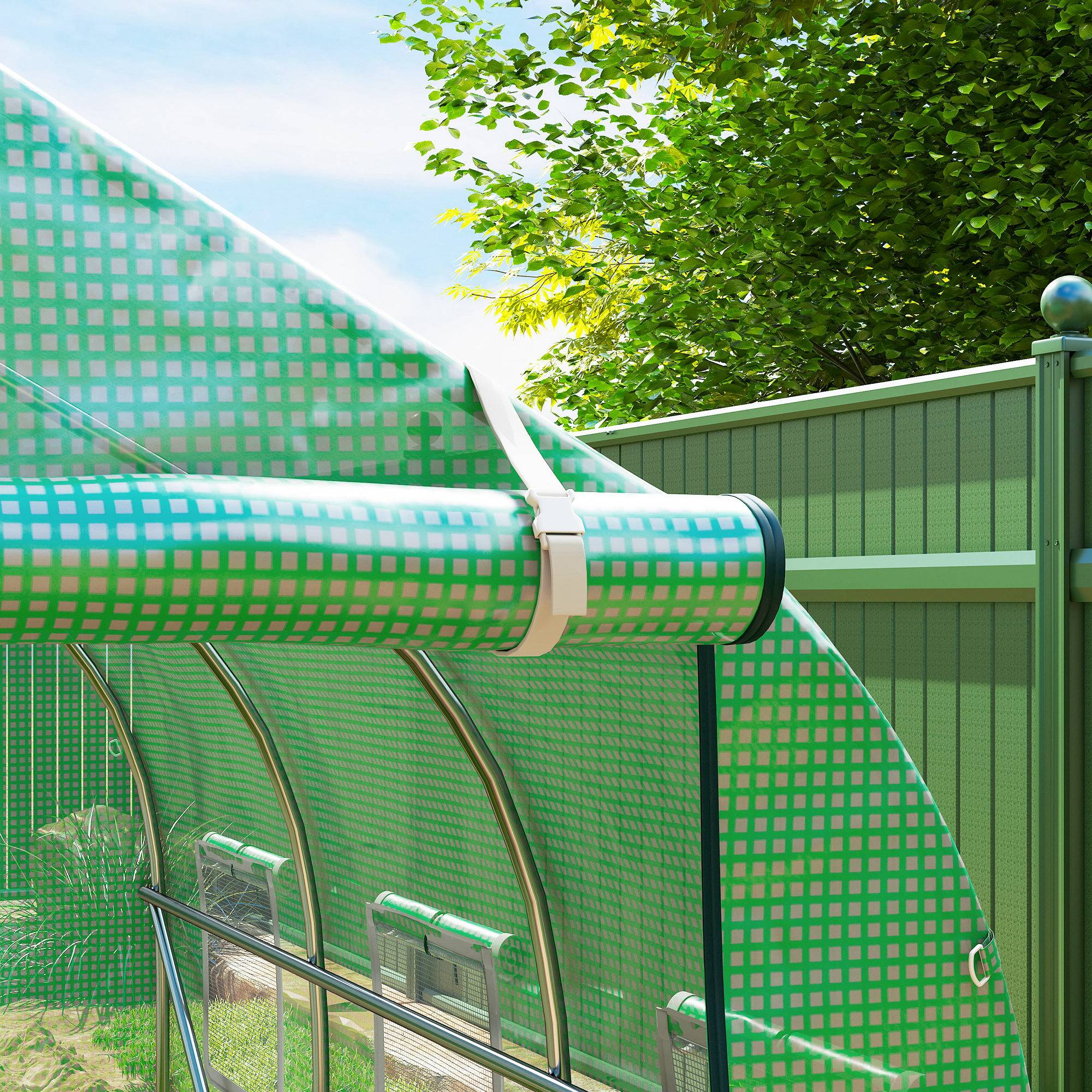 Outsunny - Serre de jardin tunnel 6 m² 6 fenêtres porte zippée acier galvanisé PE vert - Outsunny - Image 6