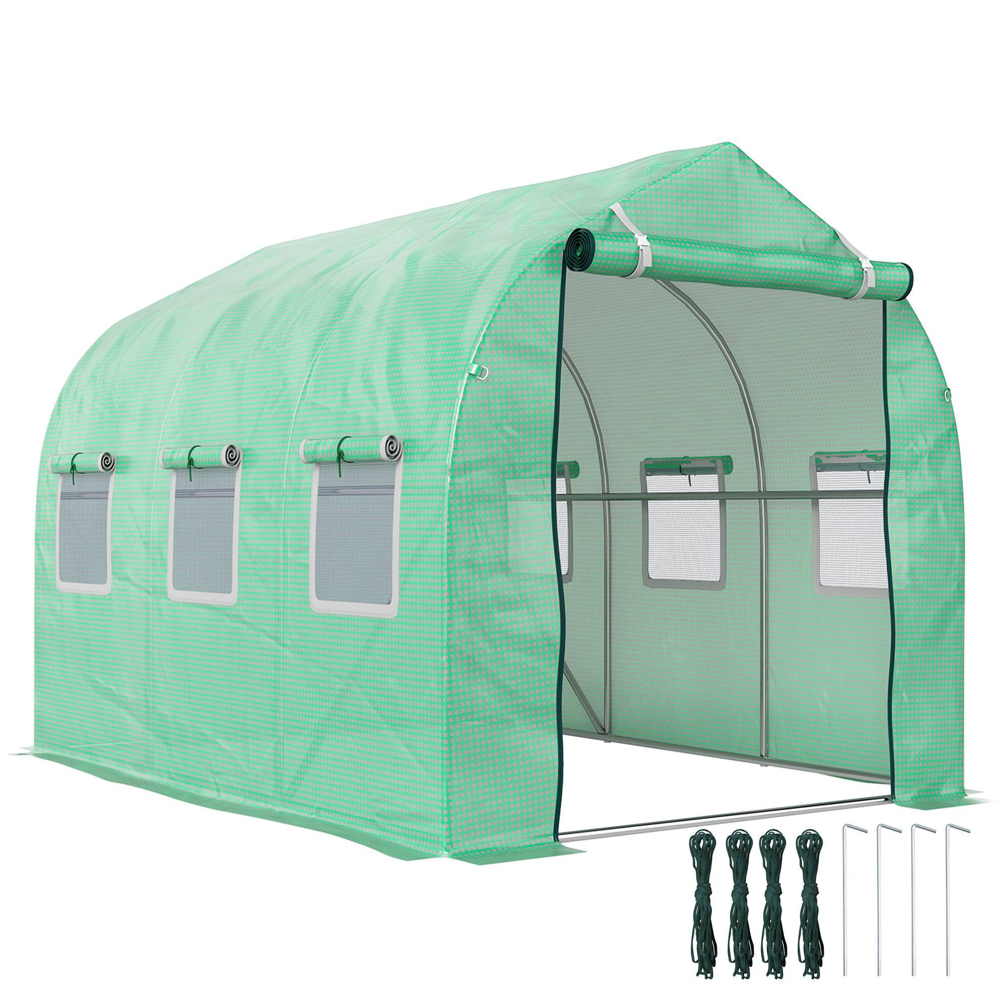Outsunny - Serre de jardin tunnel 6 m² 6 fenêtres porte zippée acier galvanisé PE vert - Outsunny - Image 1