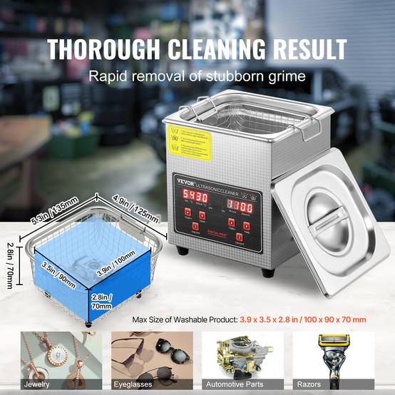 VEVOR Nettoyeur ultrasons 2L inox numérique, chauffage, réglable temps/température, labo/pro. - Image 5