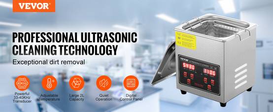 VEVOR Nettoyeur ultrasons 2L inox numérique, chauffage, réglable temps/température, labo/pro. - Image 9