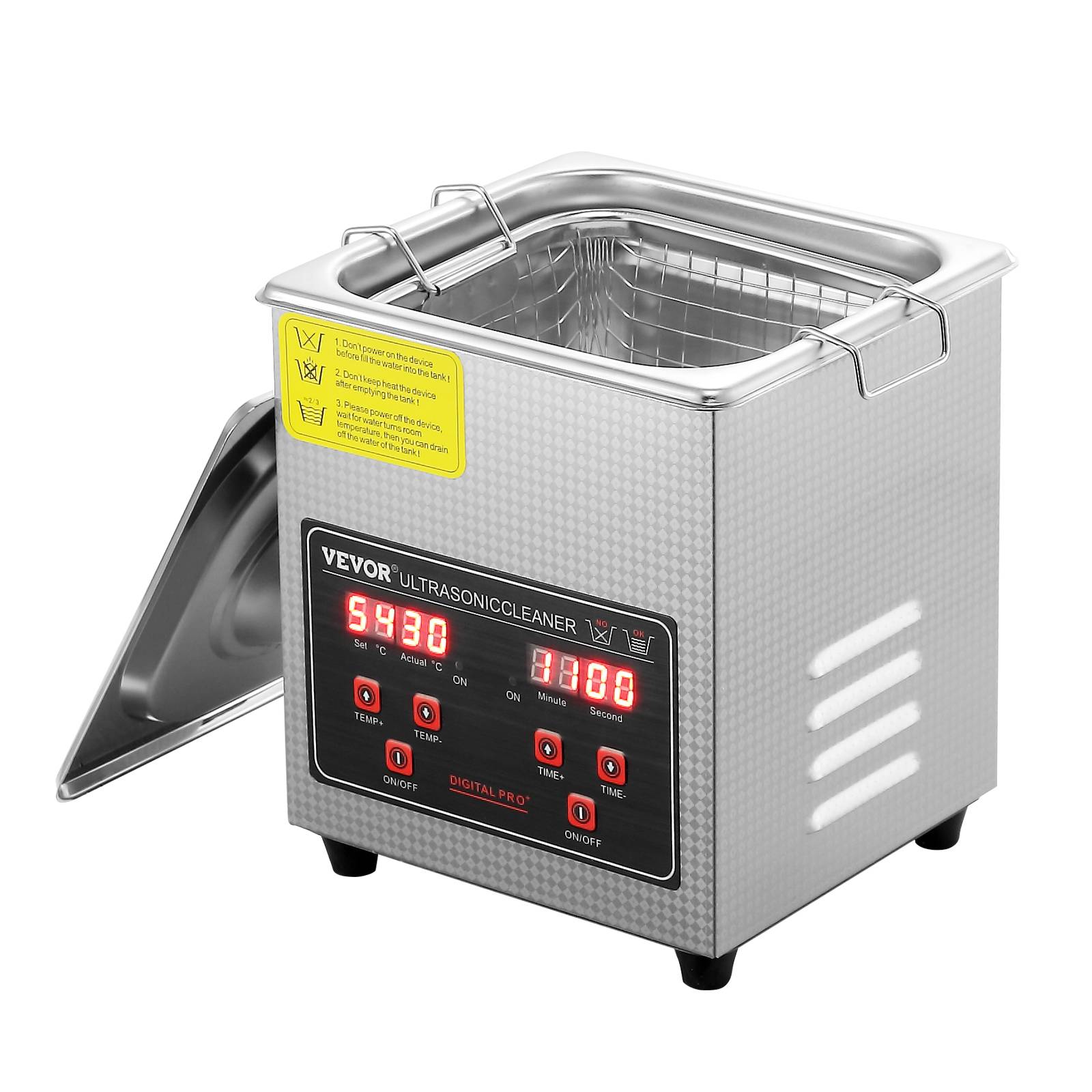 VEVOR Nettoyeur ultrasons 2L inox numérique, chauffage, réglable temps/température, labo/pro. - Image 1