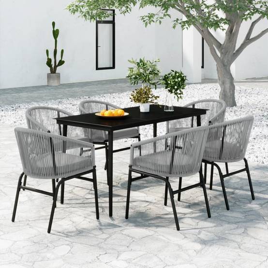 Ensemble Repas 6P 140cm Rotin PVC avec Coussins Gris – ComfortXL Outdoor Living - Image 1