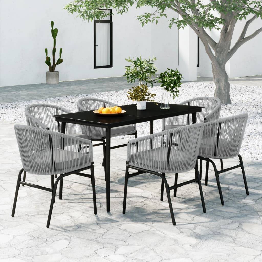 Ensemble Repas 6P 140cm Rotin PVC avec Coussins Gris – ComfortXL Outdoor Living - Image 1