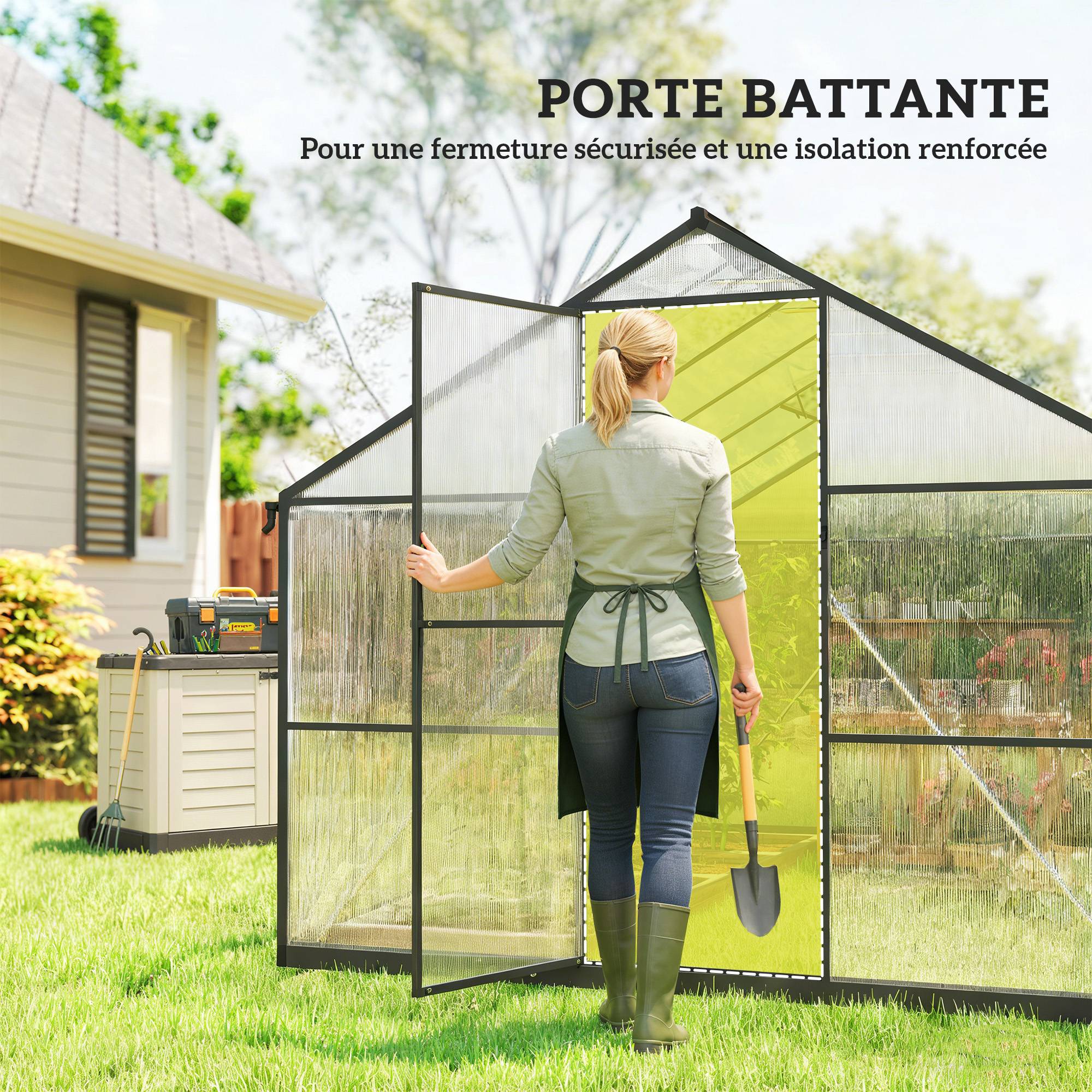 ComfortXL - Serre de jardin aluminium polycarbonate 363x247x205 cm noire fenêtres réglables - ComfortXL Outdoor Living - Image 7