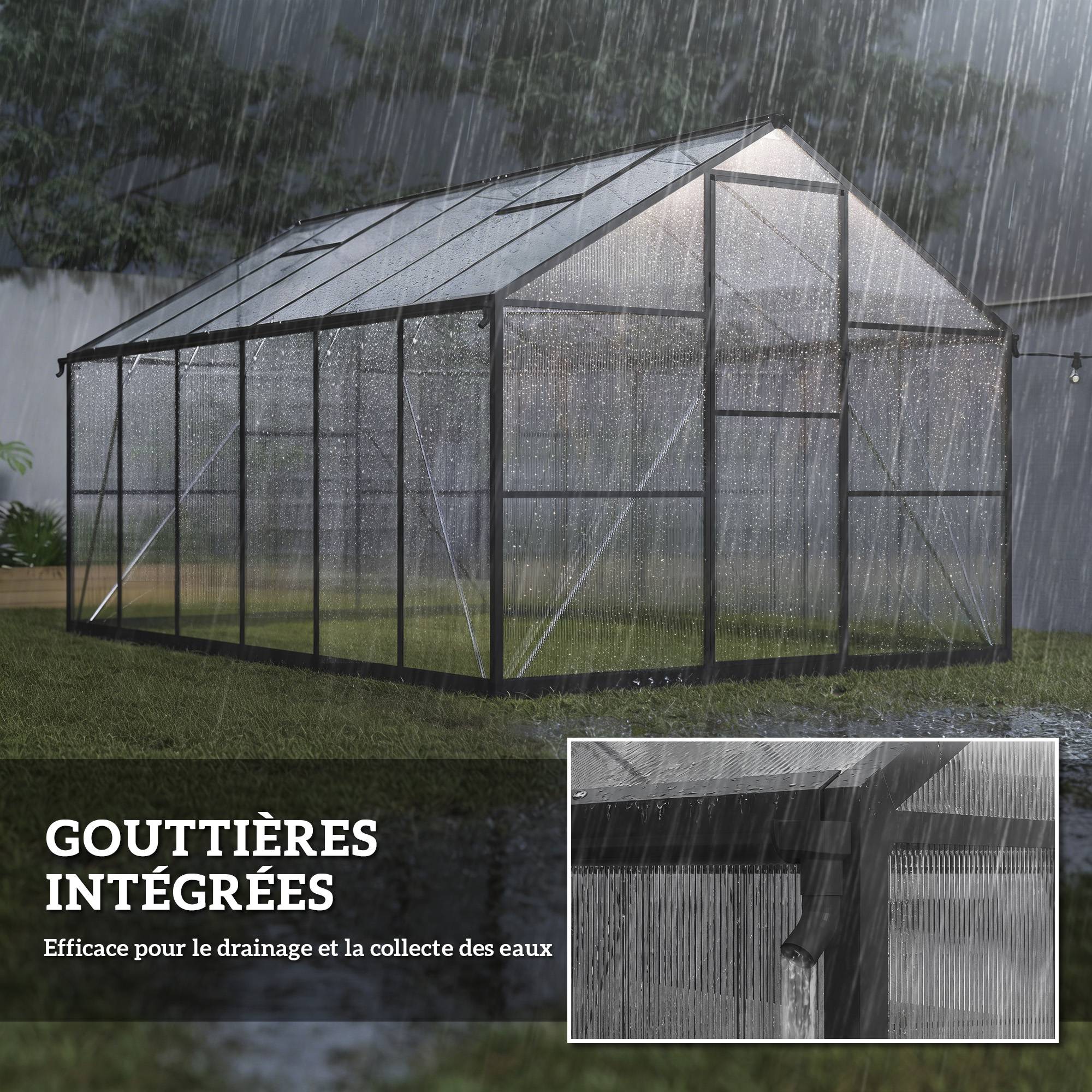 ComfortXL - Serre de jardin aluminium polycarbonate 363x247x205 cm noire fenêtres réglables - ComfortXL Outdoor Living - Image 9