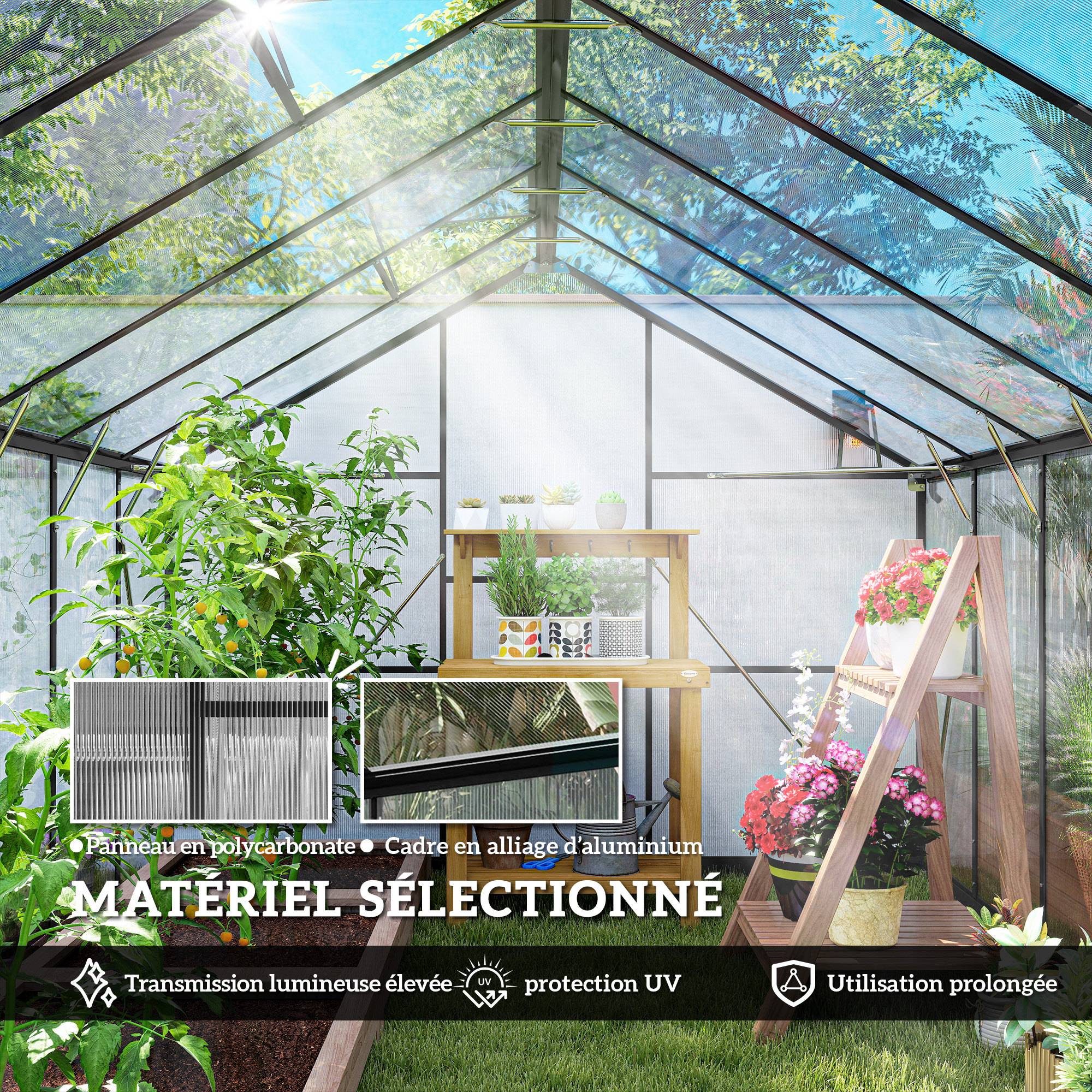 ComfortXL - Serre de jardin aluminium polycarbonate 363x247x205 cm noire fenêtres réglables - ComfortXL Outdoor Living - Image 6
