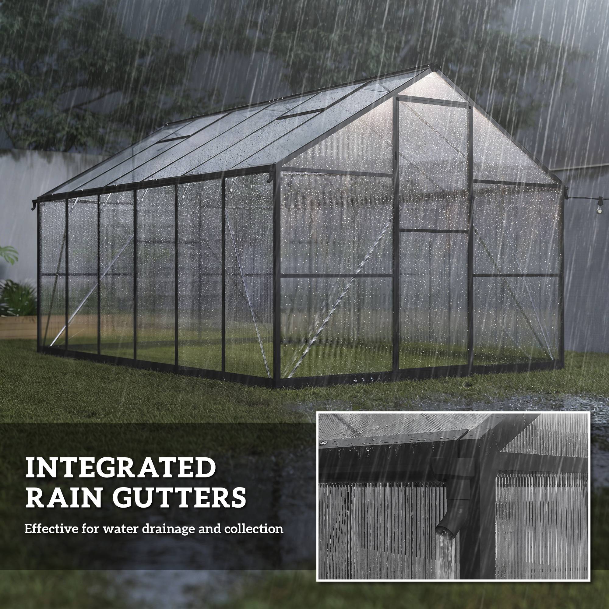 ComfortXL - Serre de jardin aluminium polycarbonate 363x247x205 cm noire fenêtres réglables - ComfortXL Outdoor Living - Image 10